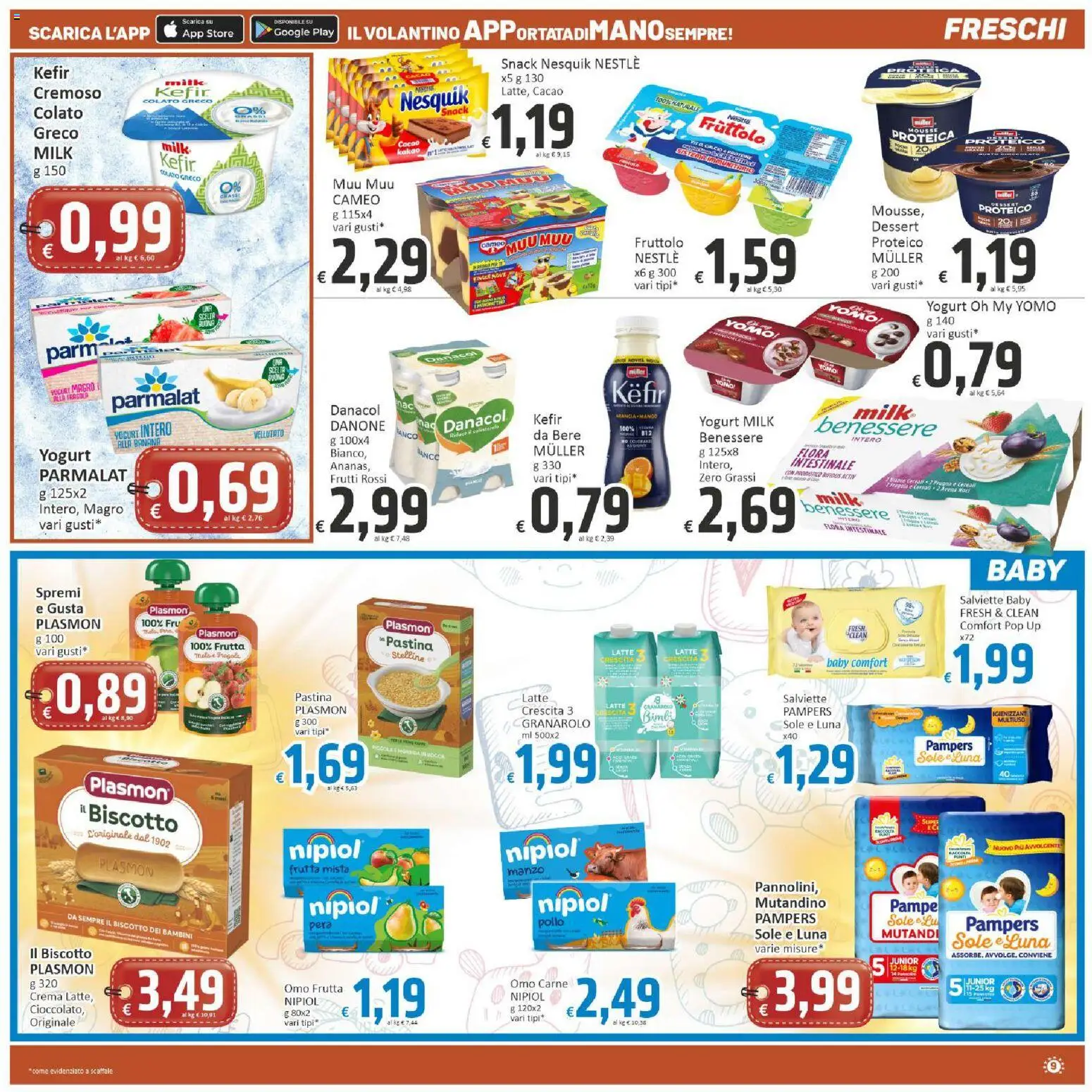 Volantino Paghi Poco del 30/06/2026 | Pagina: 9 | Prodotti: Yogurt, Manzo, Latte, Scaffale