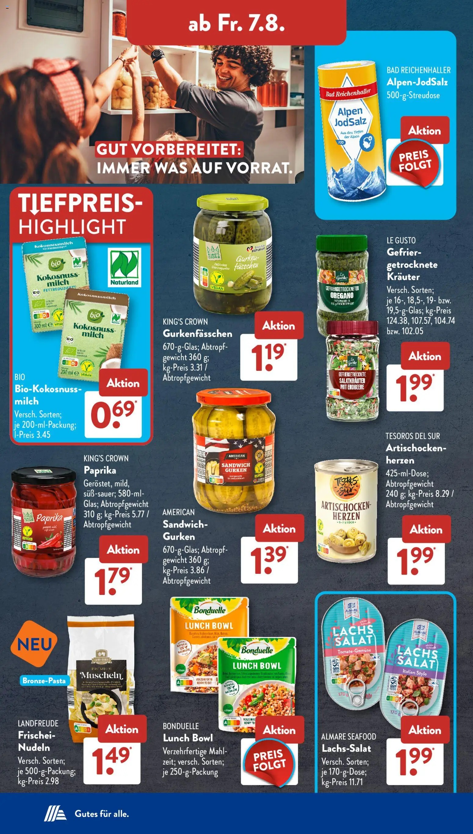 Aldi Süd Prospekt – gültig ab 03.08.2026 | Seite: 14 | Produkte: Milch, Nudeln, Gurken, Salat