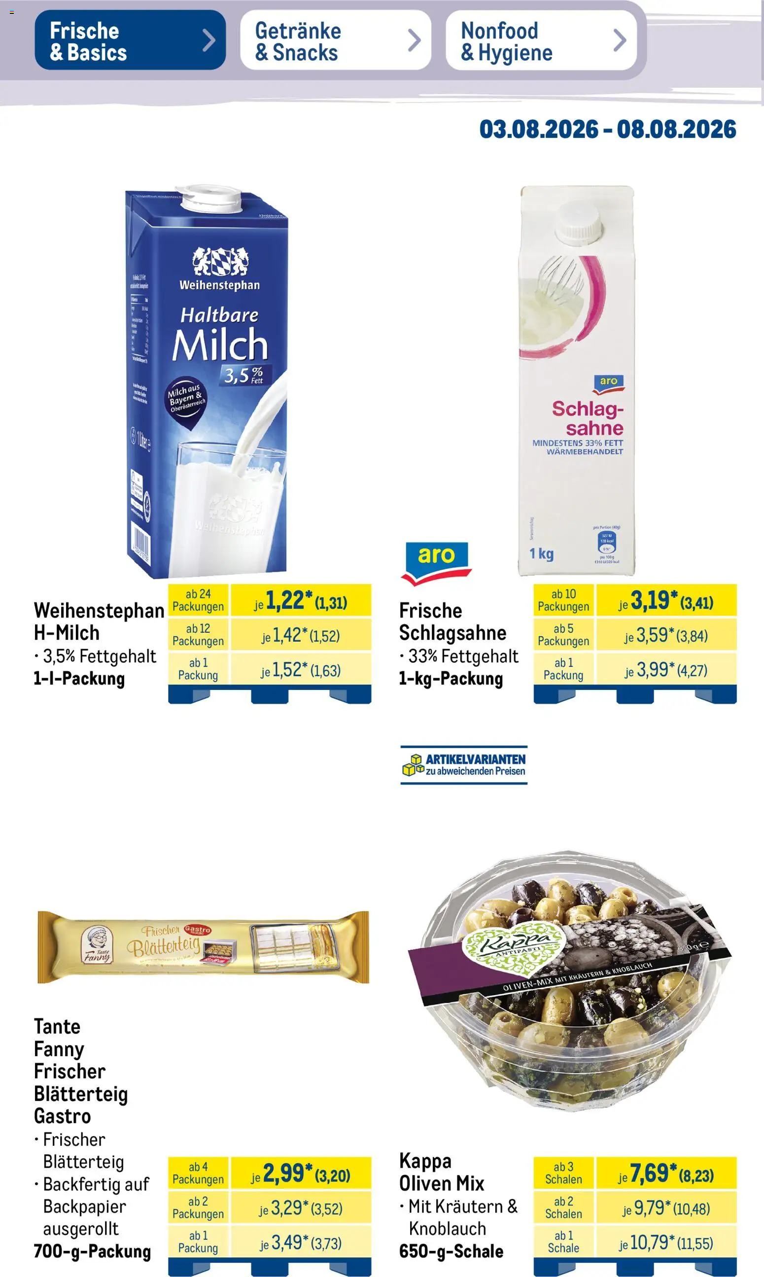 Metro Non Food & Hygiene – gültig ab 03.08.2026 | Seite: 45 | Produkte: Schlagsahne, Haltbare milch, Knoblauch, Sahne