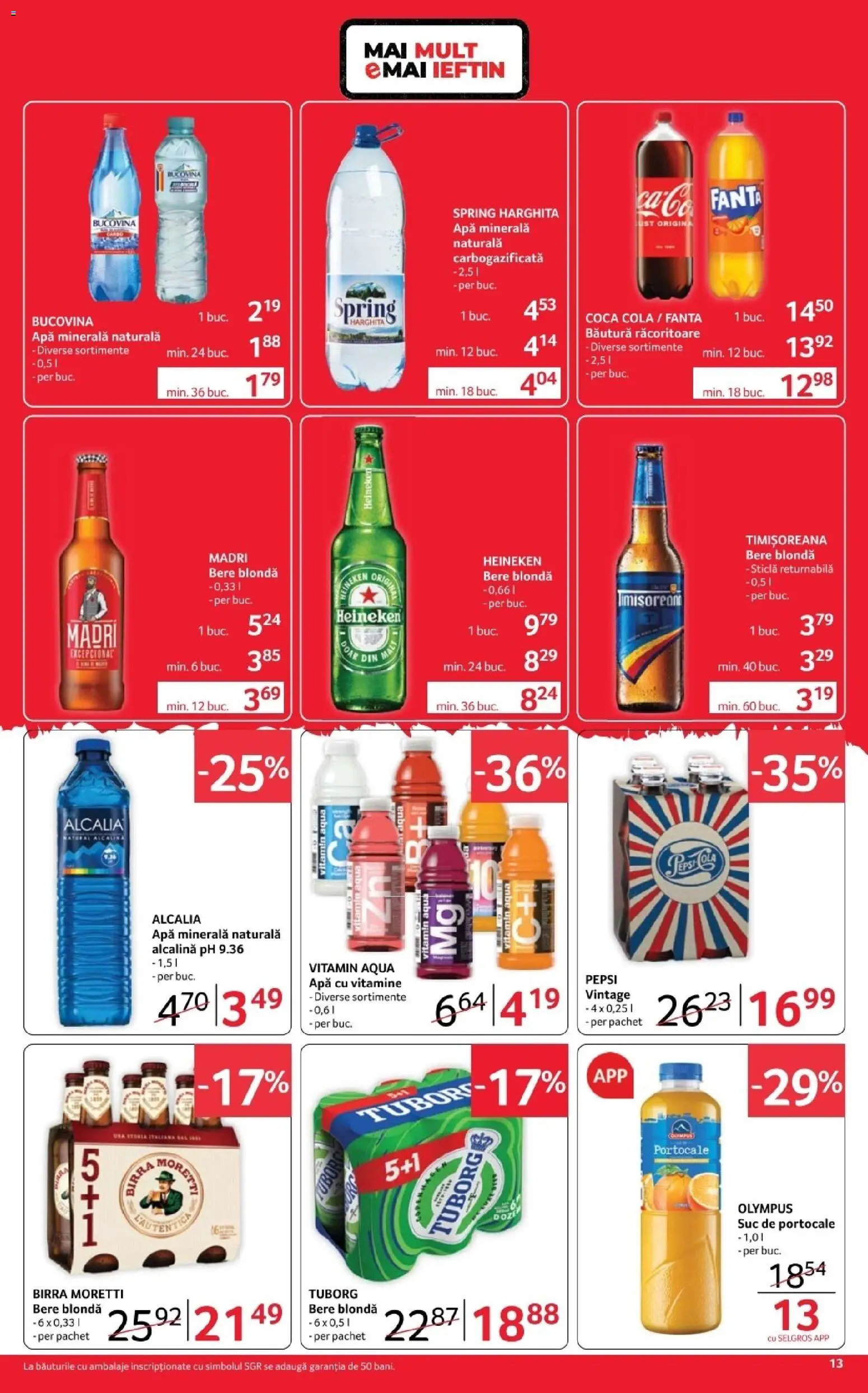Noul catalog Selgros – valabil de la 30.10.2026 | Pagină: 13 | Produse: Apa minerala, Bere, Portocale, Alcalia