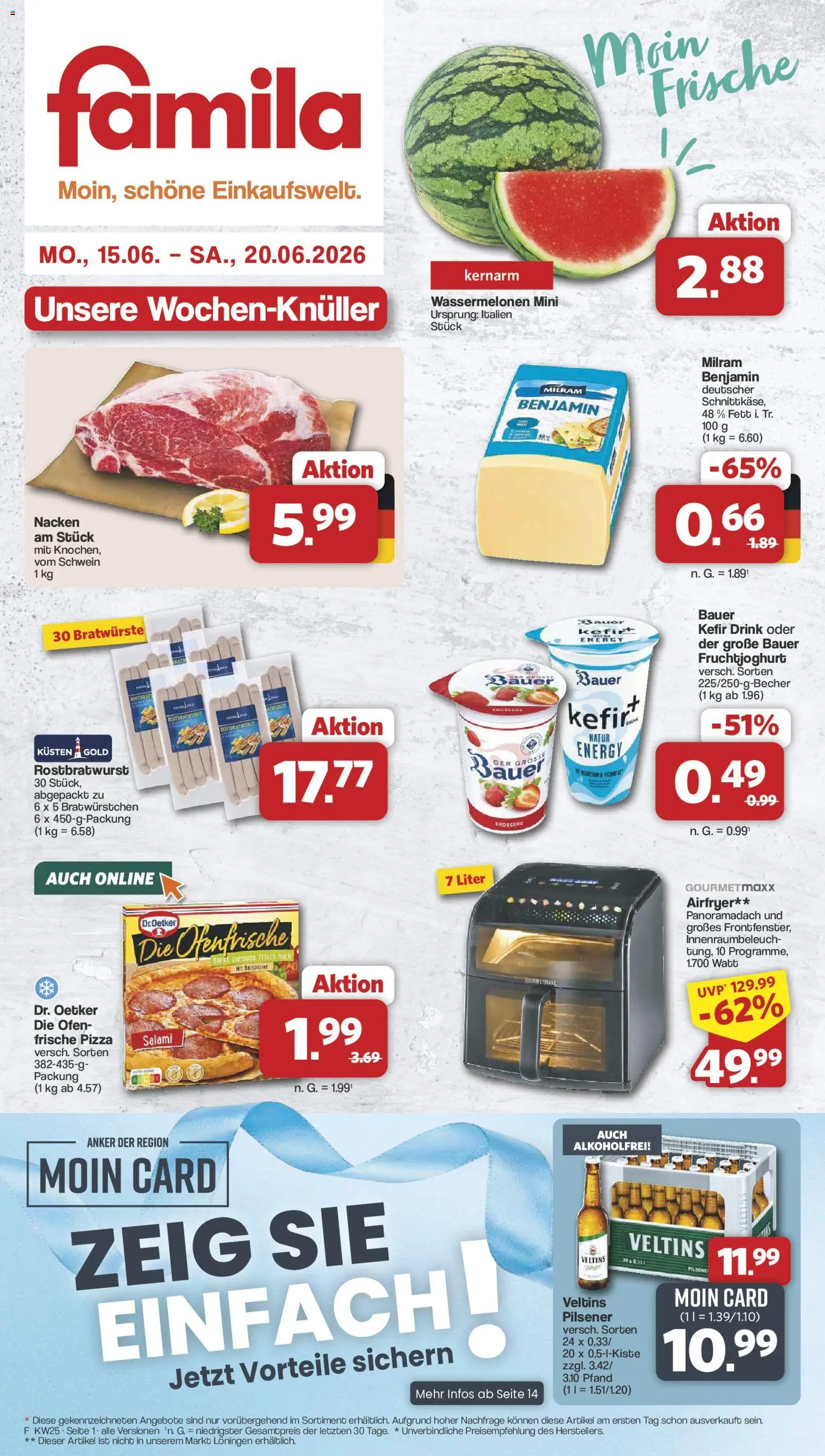 Famila Nordwest Prospekt – gültig ab 15.06.2026 | Seite: 1 | Produkte: Kefir, Salami, Pizza, Veltins