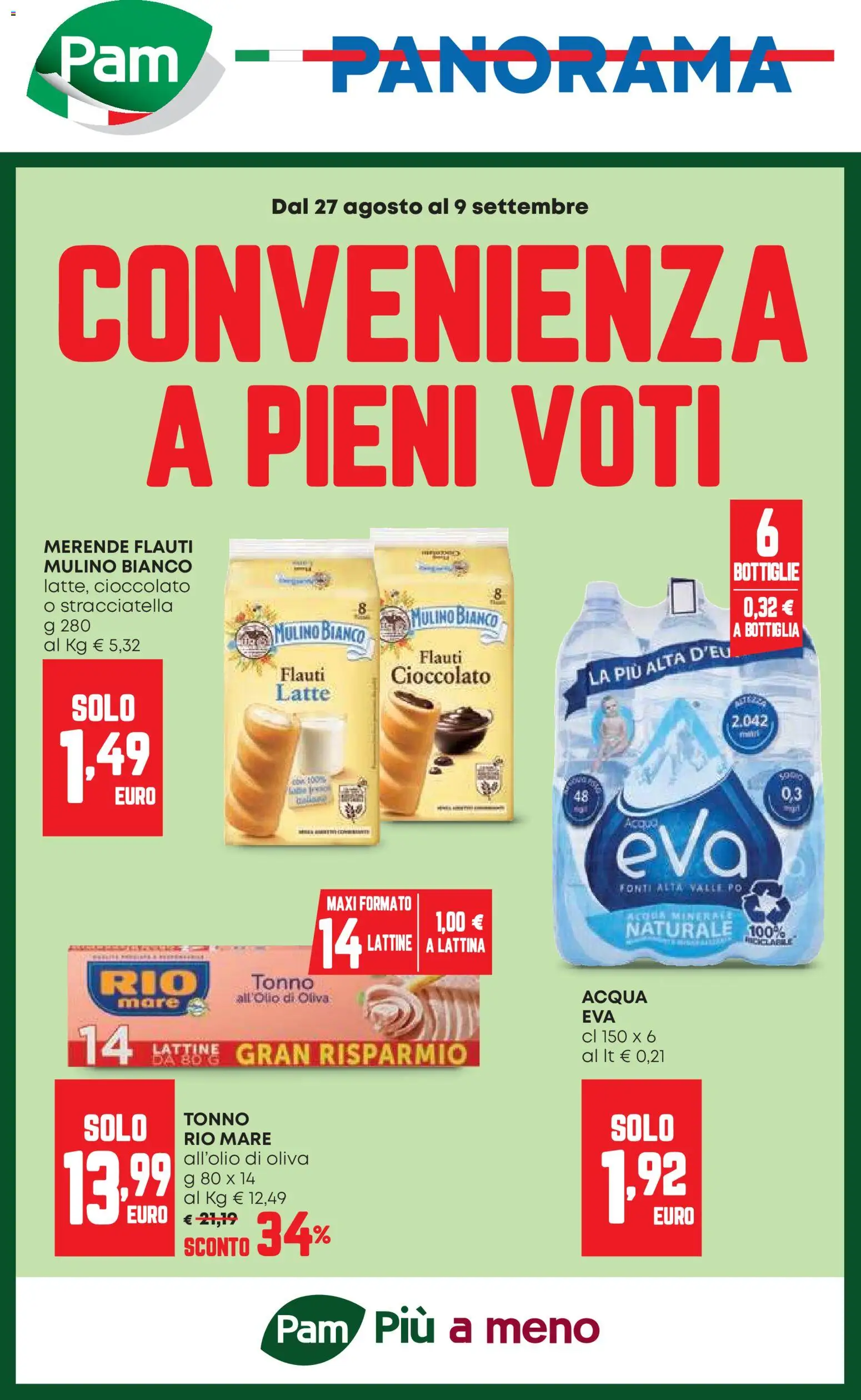 Volantino Panorama del 27/08/2026 | Pagina: 1 | Prodotti: Cioccolato, Latte, Tonno, Bottiglia