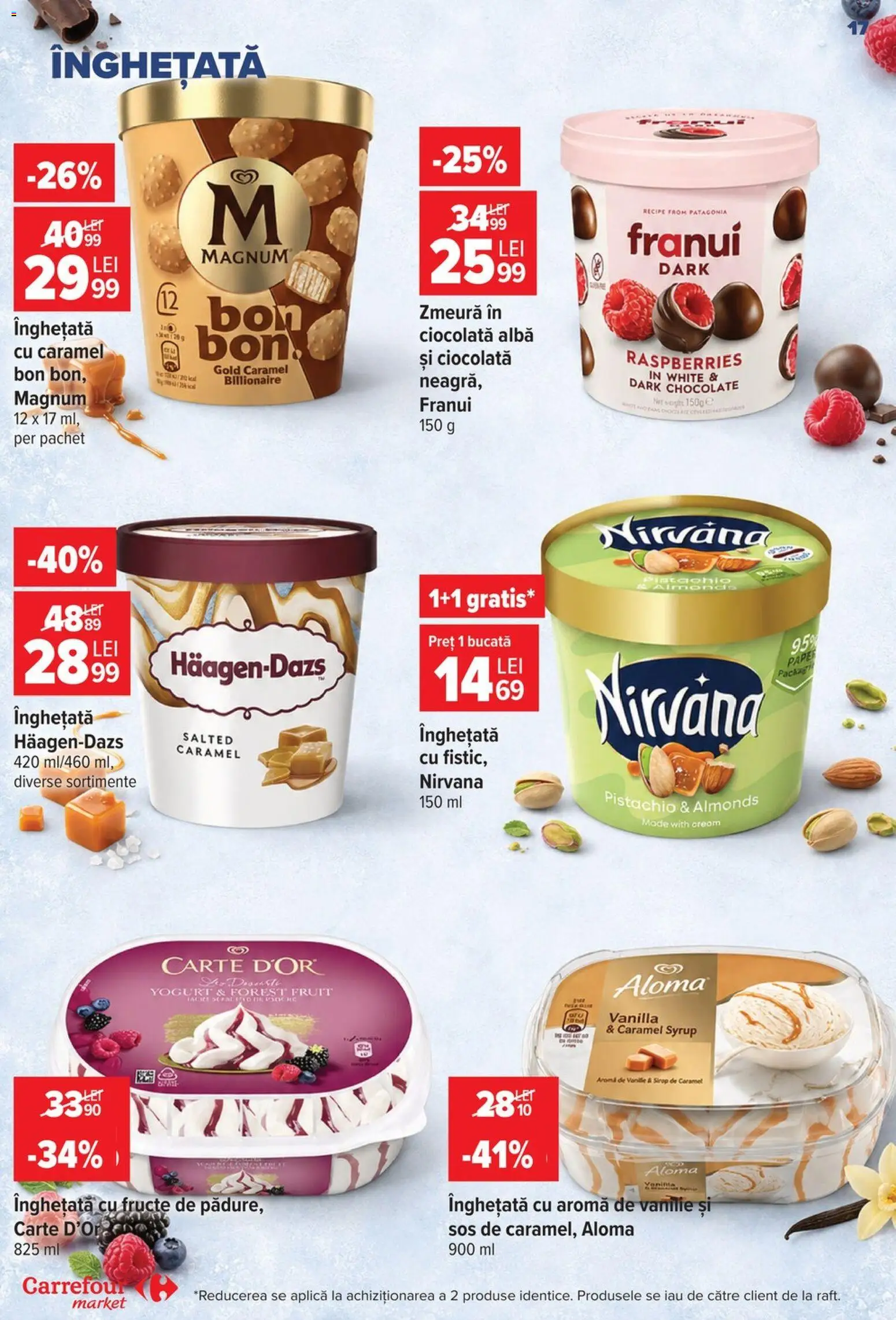Noul catalog Carrefour – valabil de la 24.06.2026 | Pagină: 17 | Produse: Zmeură, Înghețată, Fructe, Sos