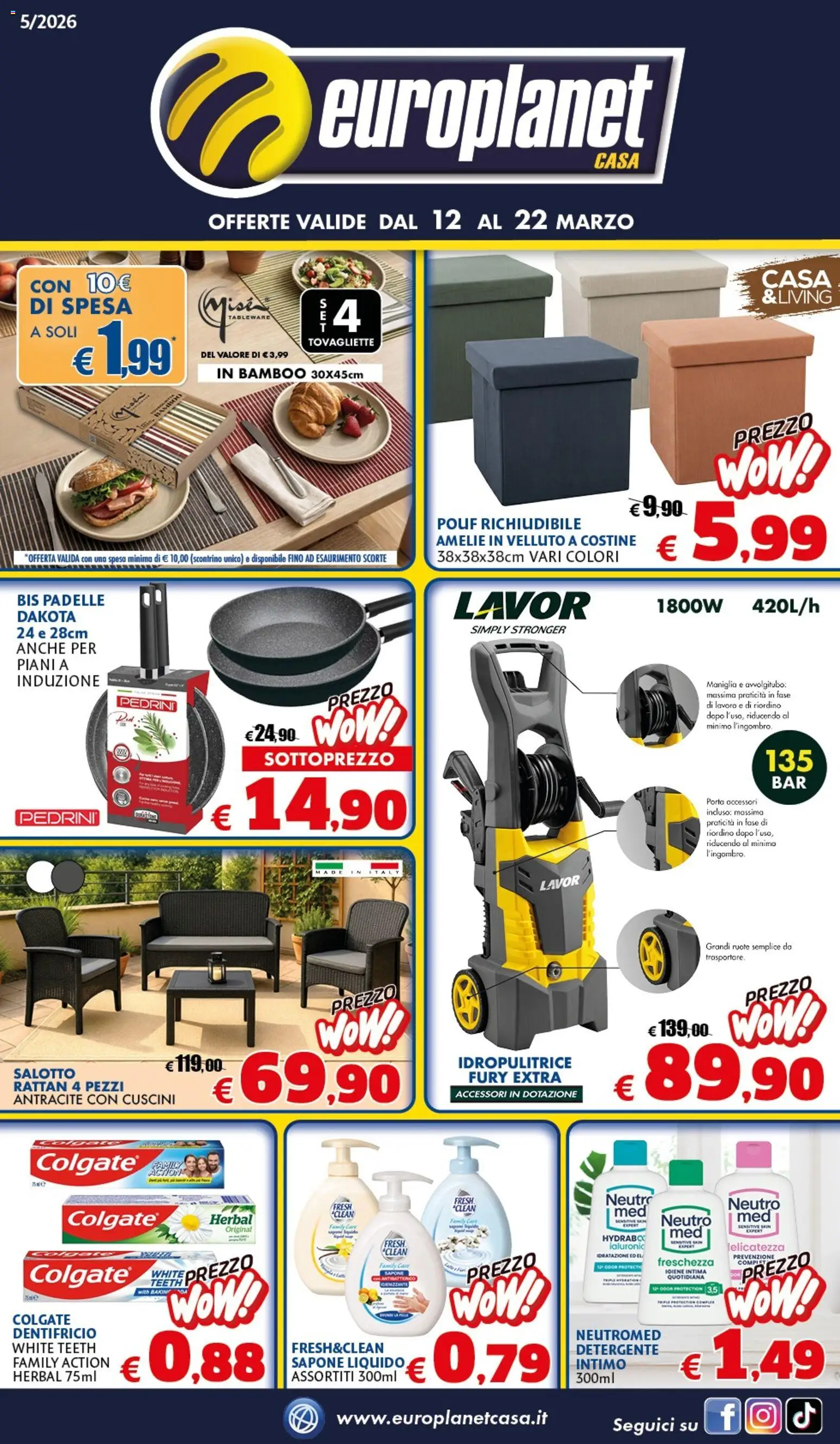Volantino Europlanet Casa del 12.03.2026 | Pagina: 1 | Prodotti: Dentifricio, Detergente, Idropulitrice, Tovagliette