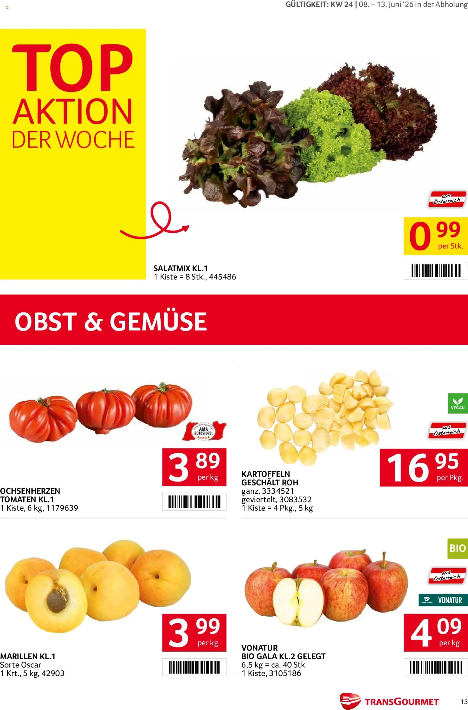 Transgourmet Flugblatt gültig ab 08.06.2026 | Seite: 13 | Produkte: Kartoffeln, Gemüse, Obst, Tomaten