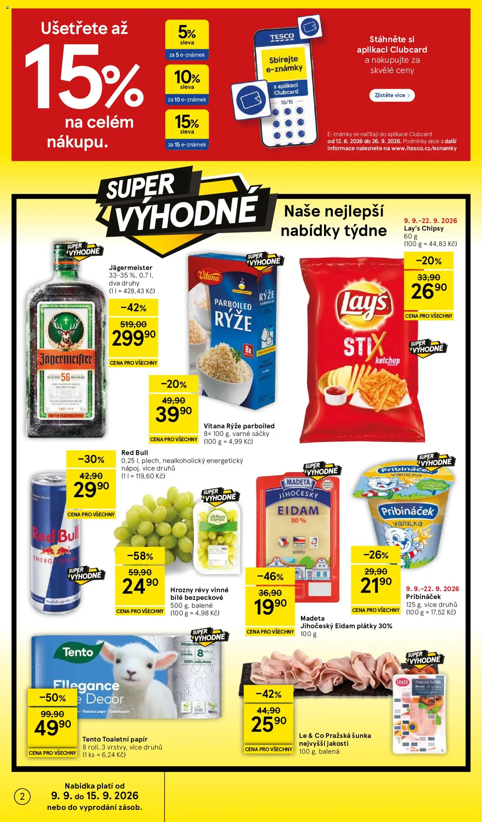Tesco leták - Supermarket od 09.09.2026 | Strana: 2 | Produkty: Rýže, Rýže parboiled, Red Bull, Energy drink