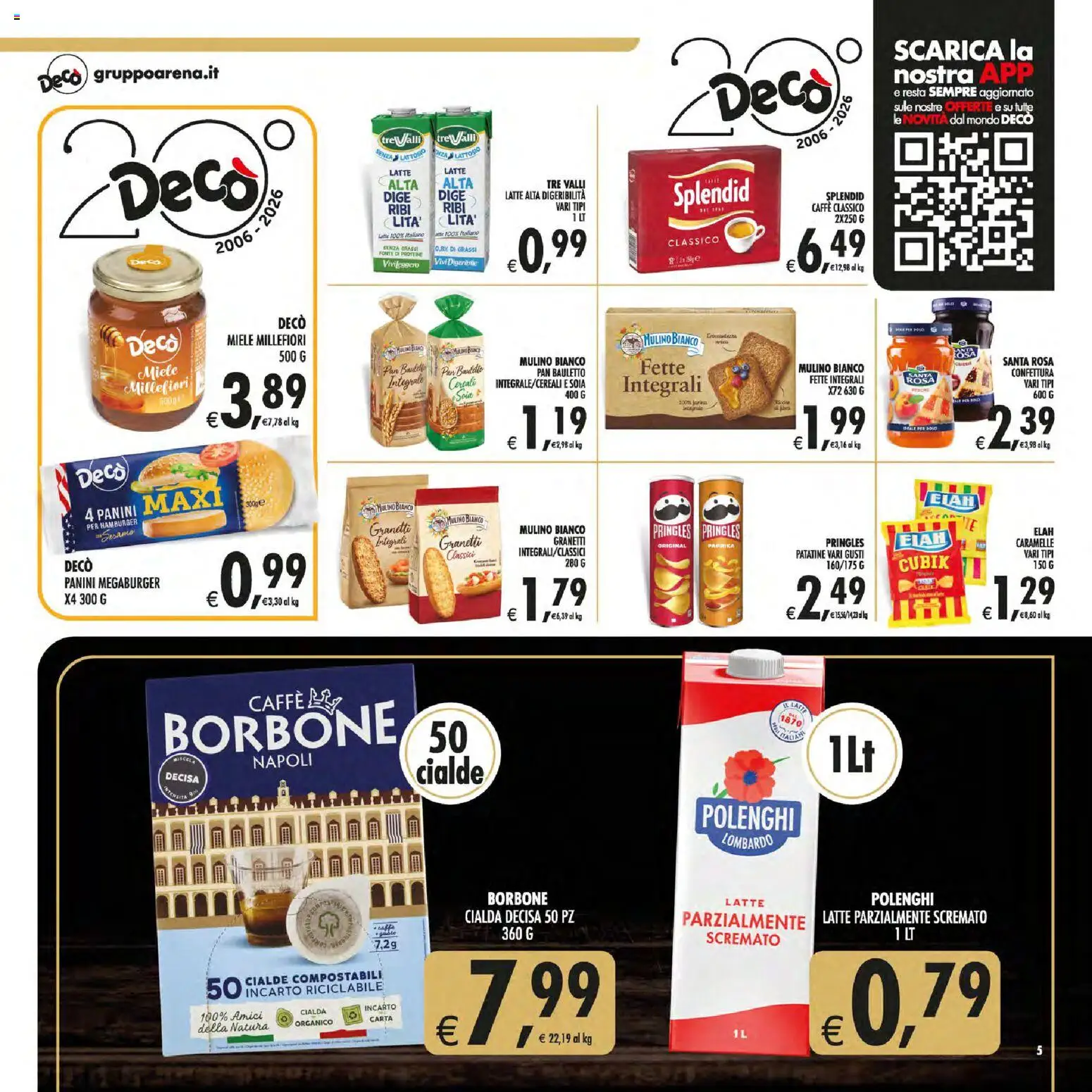 Volantino Decò del 01/09/2026 | Pagina: 5 | Prodotti: Latte, Latte parzialmente scremato, Miele, Hamburger