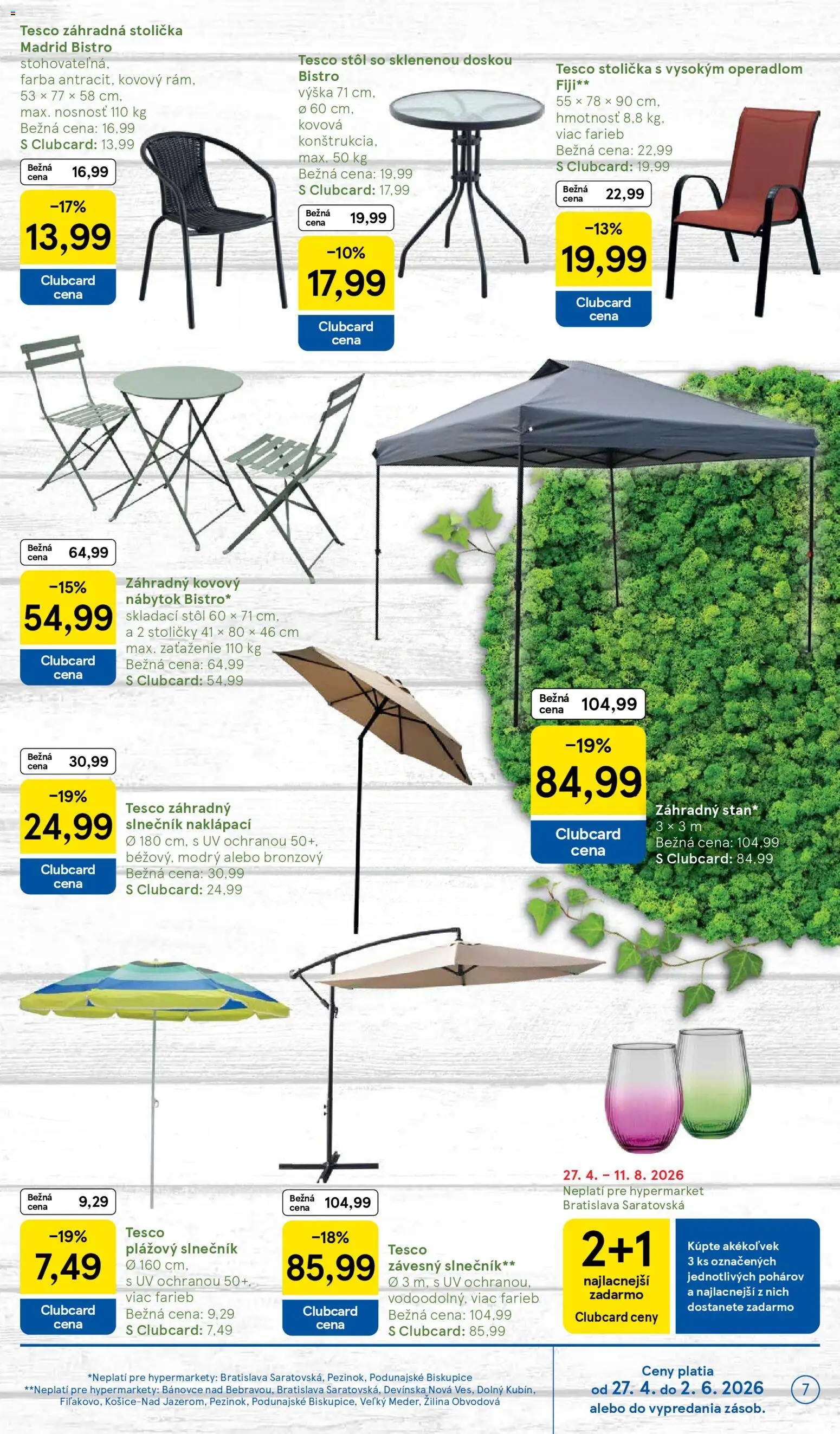 Nové Tesco akcie – leták je platný od 27.04.2026 | Strana: 7 | Produkty: Nábytok, Stoličky, Stôl