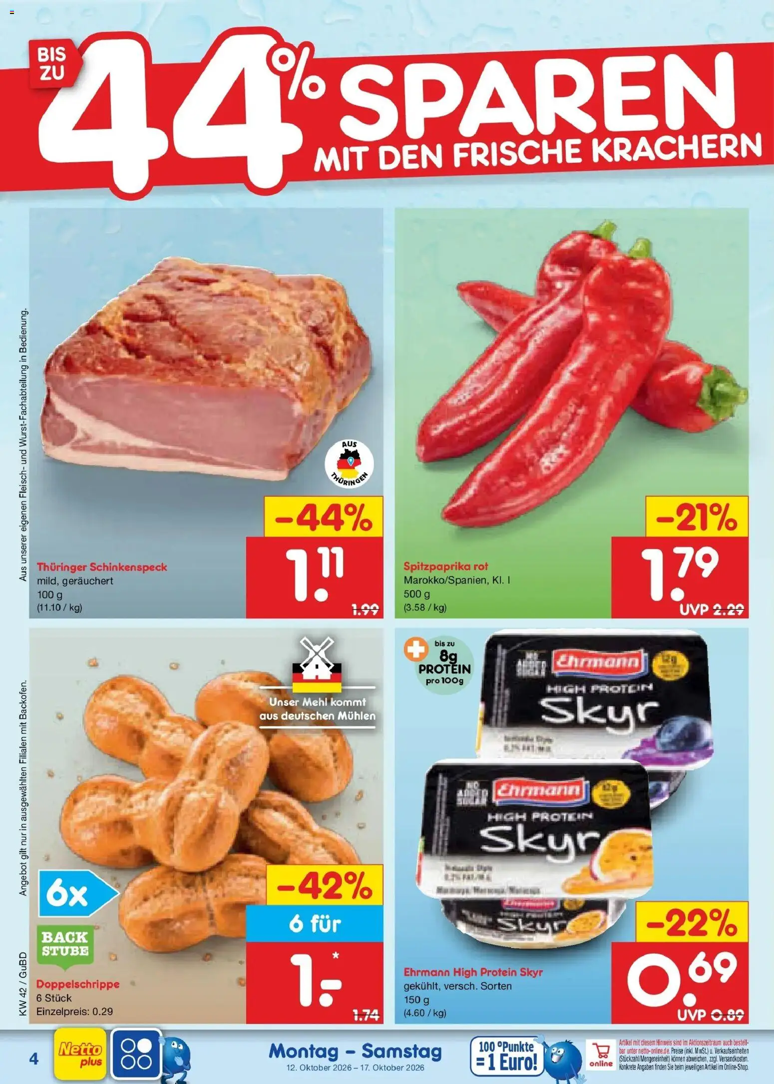 Netto Marken-Discount Prospekt Augustusburg – gültig ab 12.10.2026 | Seite: 4 | Produkte: Mehl, Skyr, Fleisch