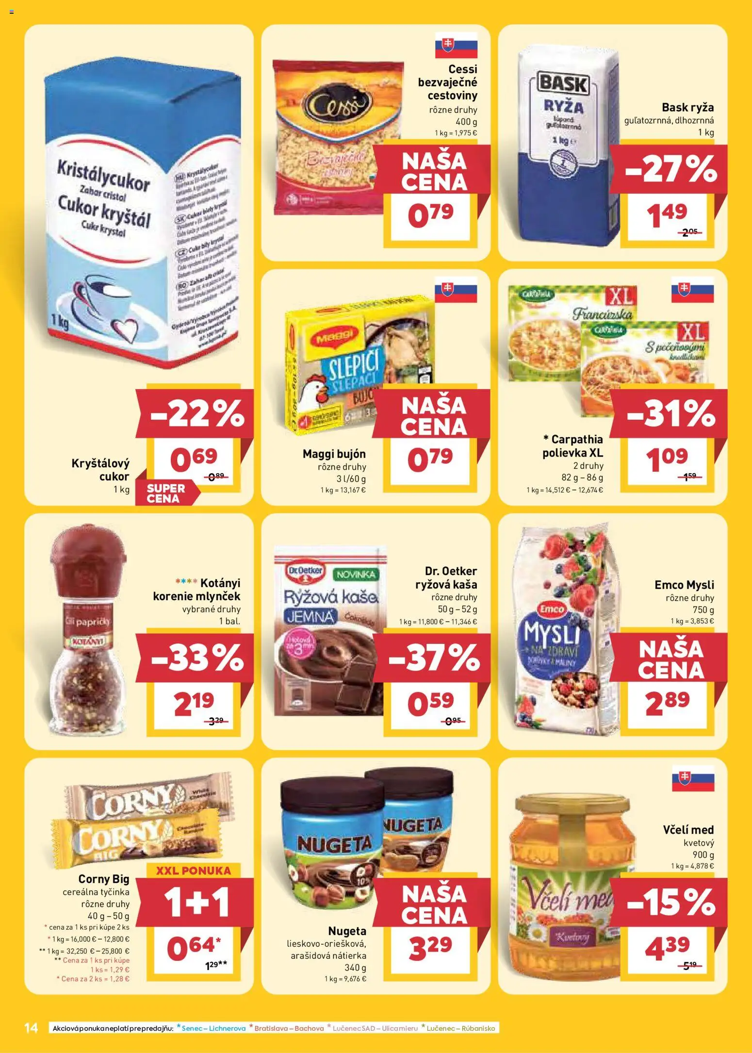 Nové Billa akcie – leták je platný od 12.08.2026 | Strana: 14 | Produkty: Bujón, Ryža, Cukor, Med