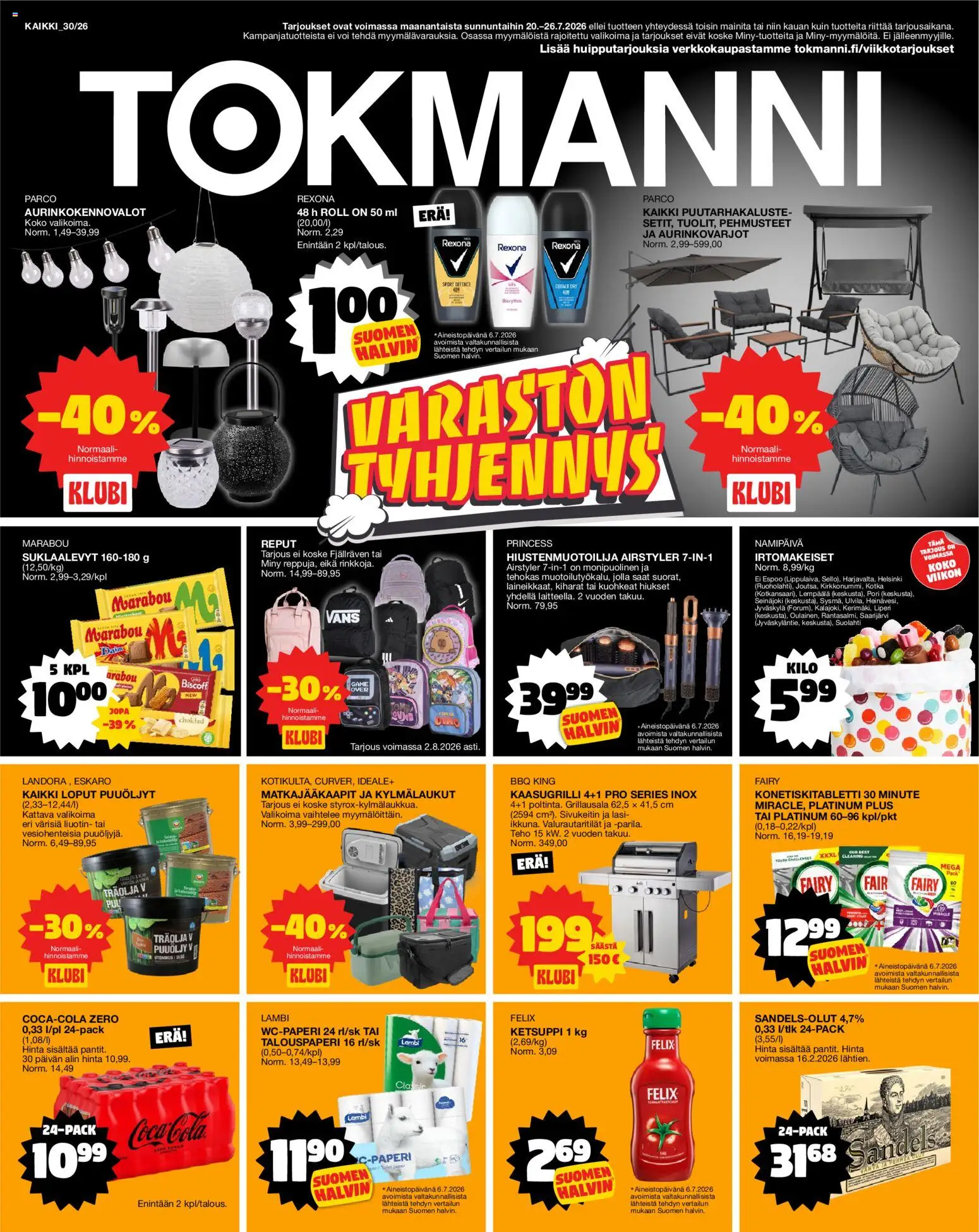 Tokmanni tarjoukset – voimassa 20/07/2026 alkaen | Sivu: 1 | Tuotteet: Coca cola, Suklaalevyt, Voi, Ketsuppi