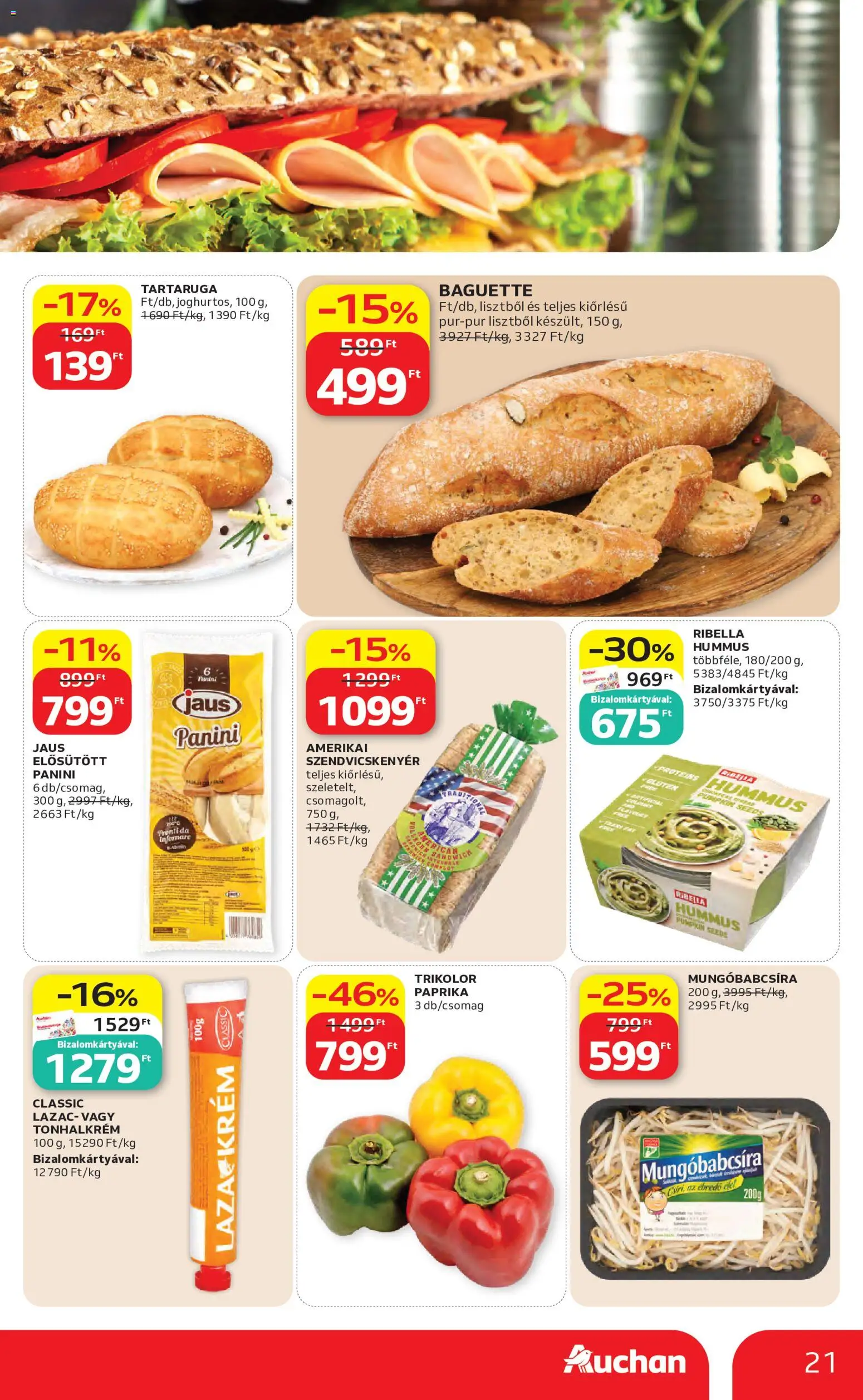 Auchan akciós ujság - amely érvényes a következő dátumtól: 07.05.2026 | Oldal: 21 | Termékek: Szendvicskenyér, Lazac