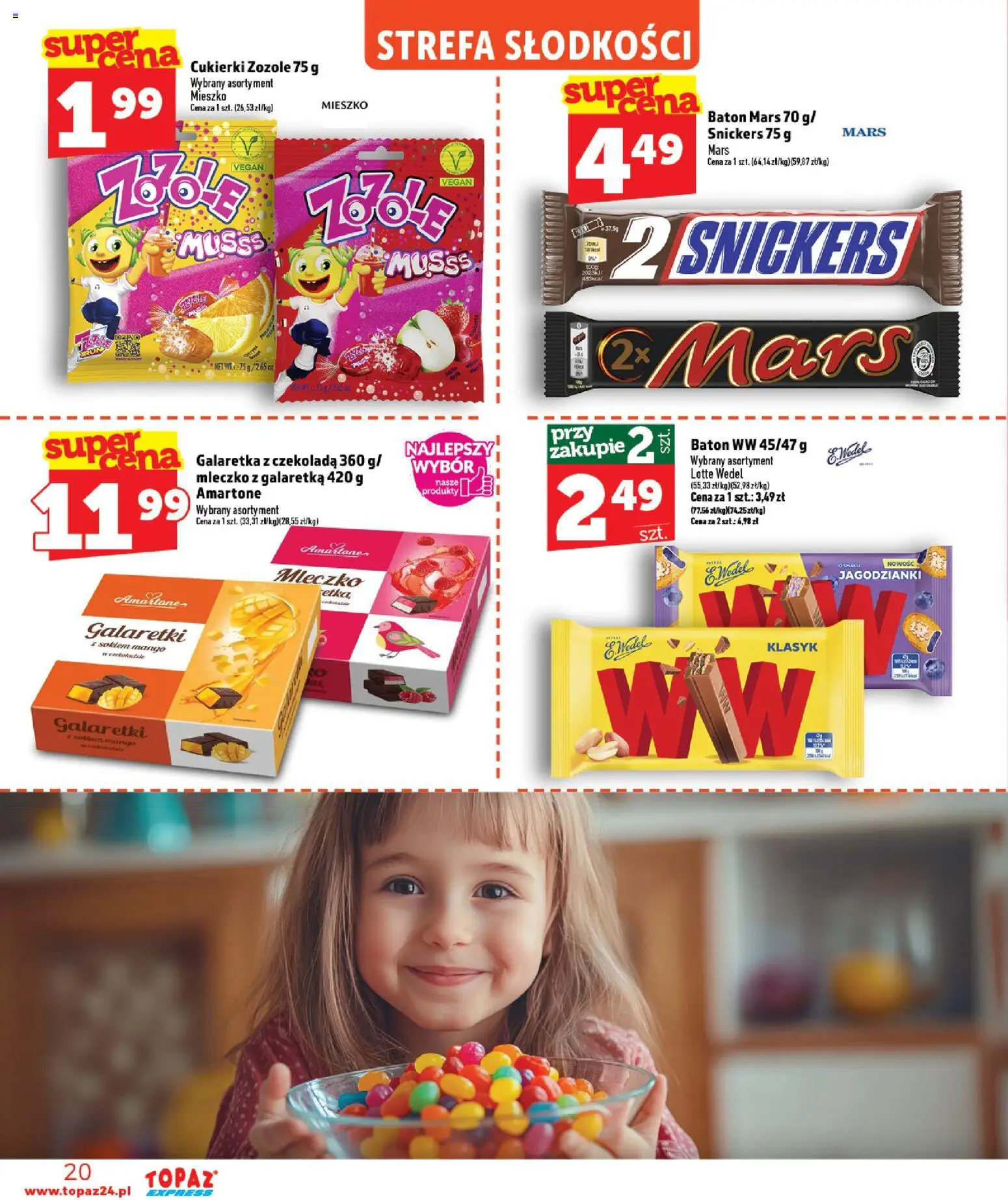 Topaz gazetka - Express od 16.07.2026 | Strona: 20 | Produkty: Cukierki zozole, Galaretka, Czekolada, Cukierki