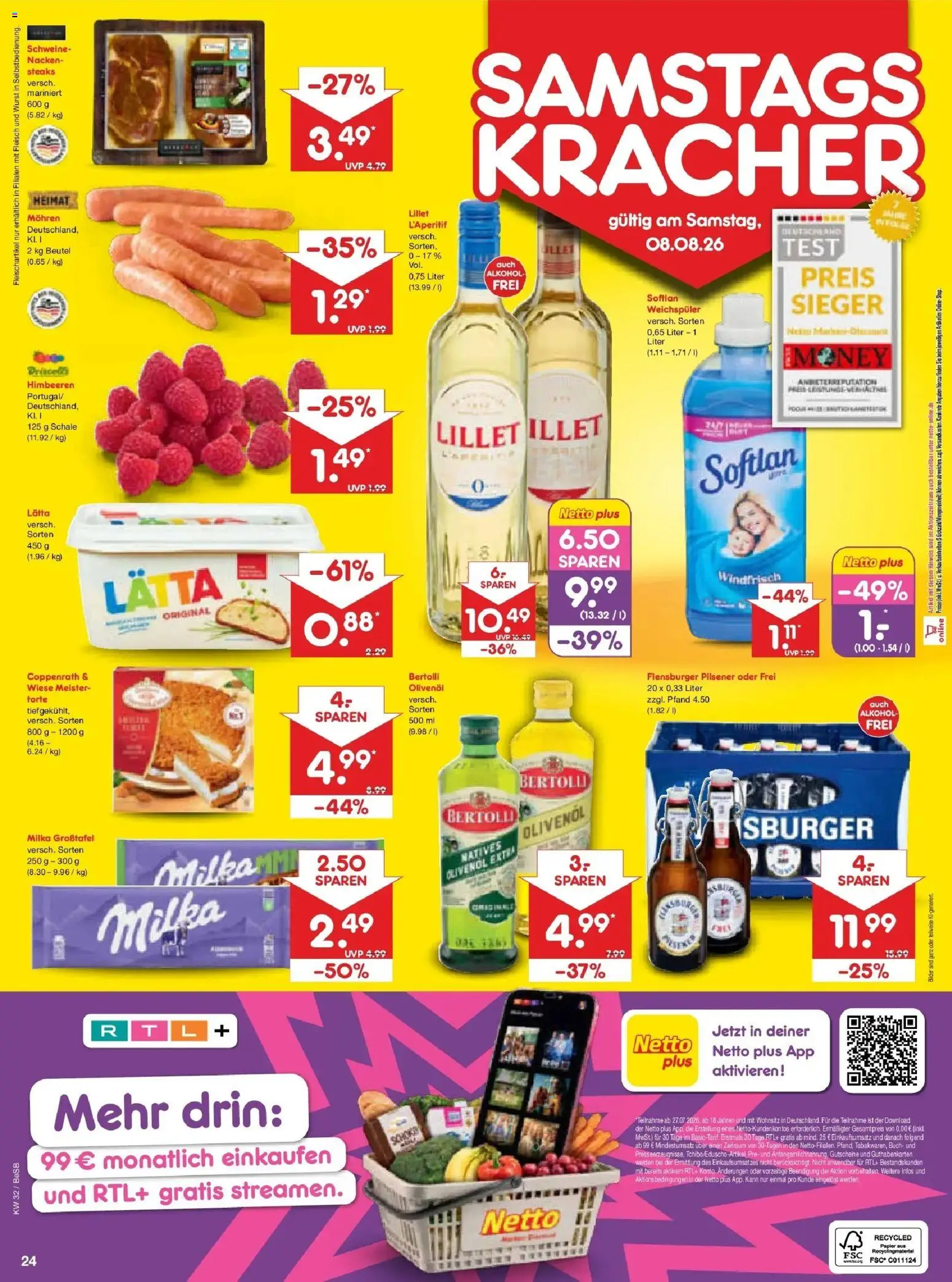 Netto Marken-Discount Prospekt Berlin-Prenzlauer Berg – gültig ab 03.08.2026 | Seite: 42 | Produkte: Himbeeren, Bertolli olivenol, Alkohol, Fleisch