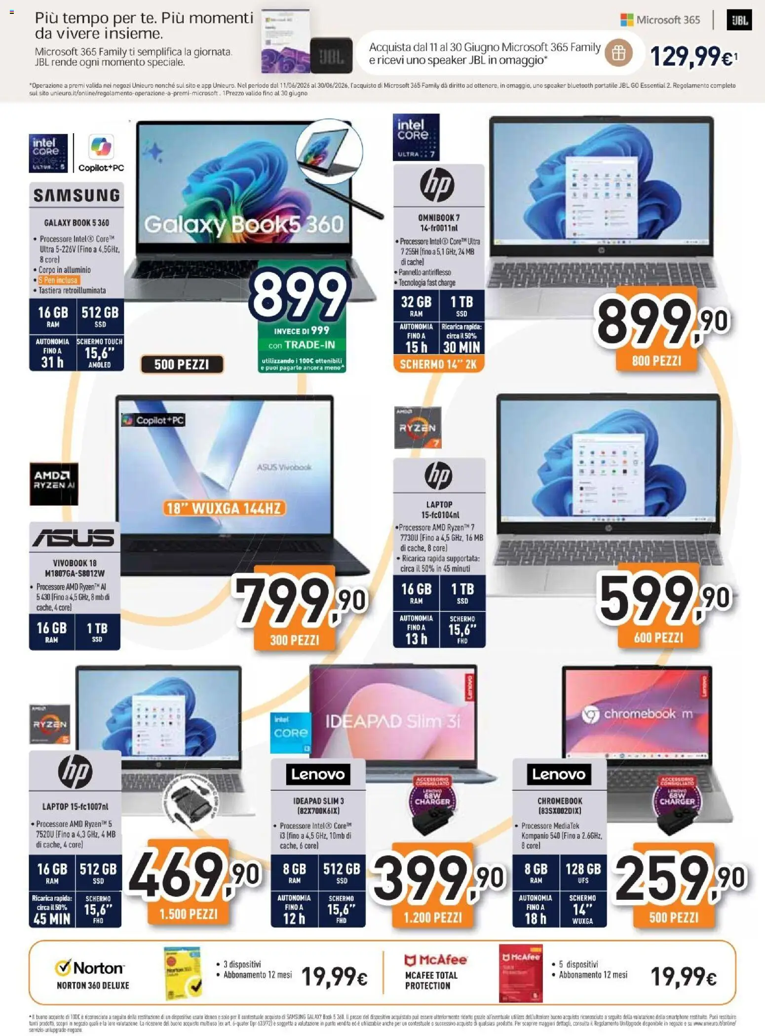 Volantino Unieuro del 11.06.2026 | Pagina: 11 | Prodotti: Schermo, Samsung Galaxy, Laptop, Speaker