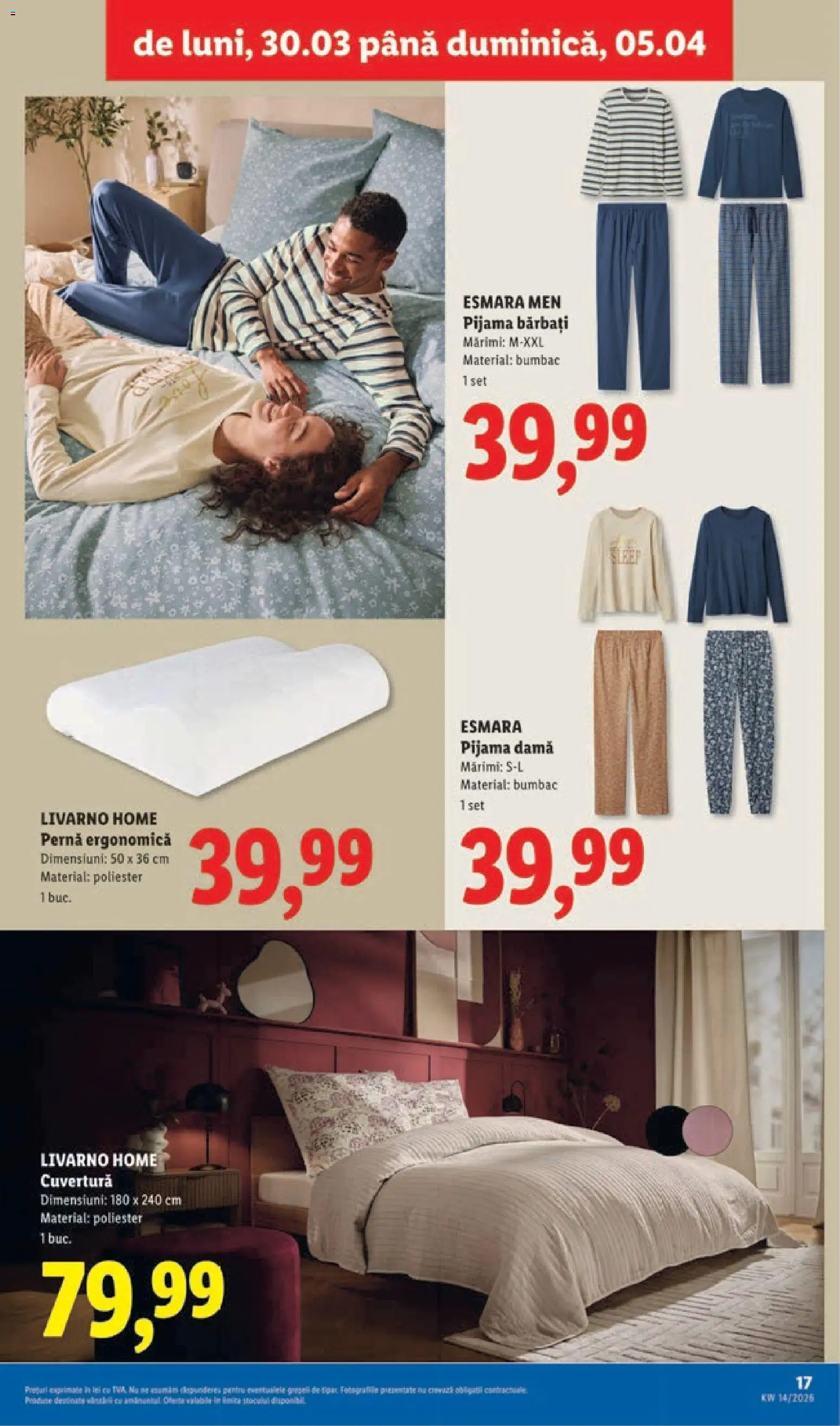 Noul catalog Lidl – valabil de la 30.03.2026 | Pagină: 17 | Produse: Cuvertură, Pernă