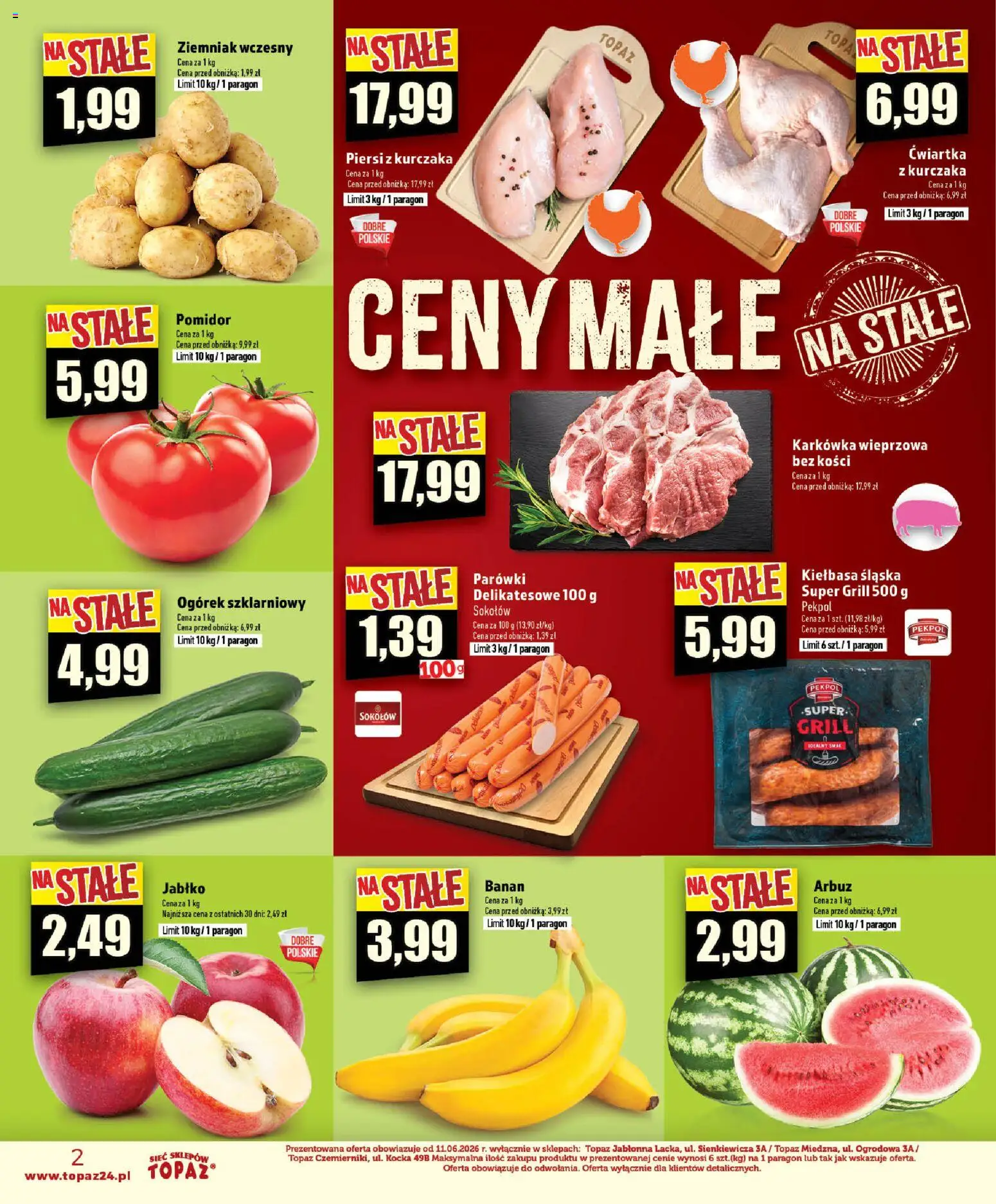 Topaz gazetka - Ceny małe na stałe od 18.06.2026 | Strona: 2 | Produkty: Karkówka, Piersi, Grill, Ogórek szklarniowy