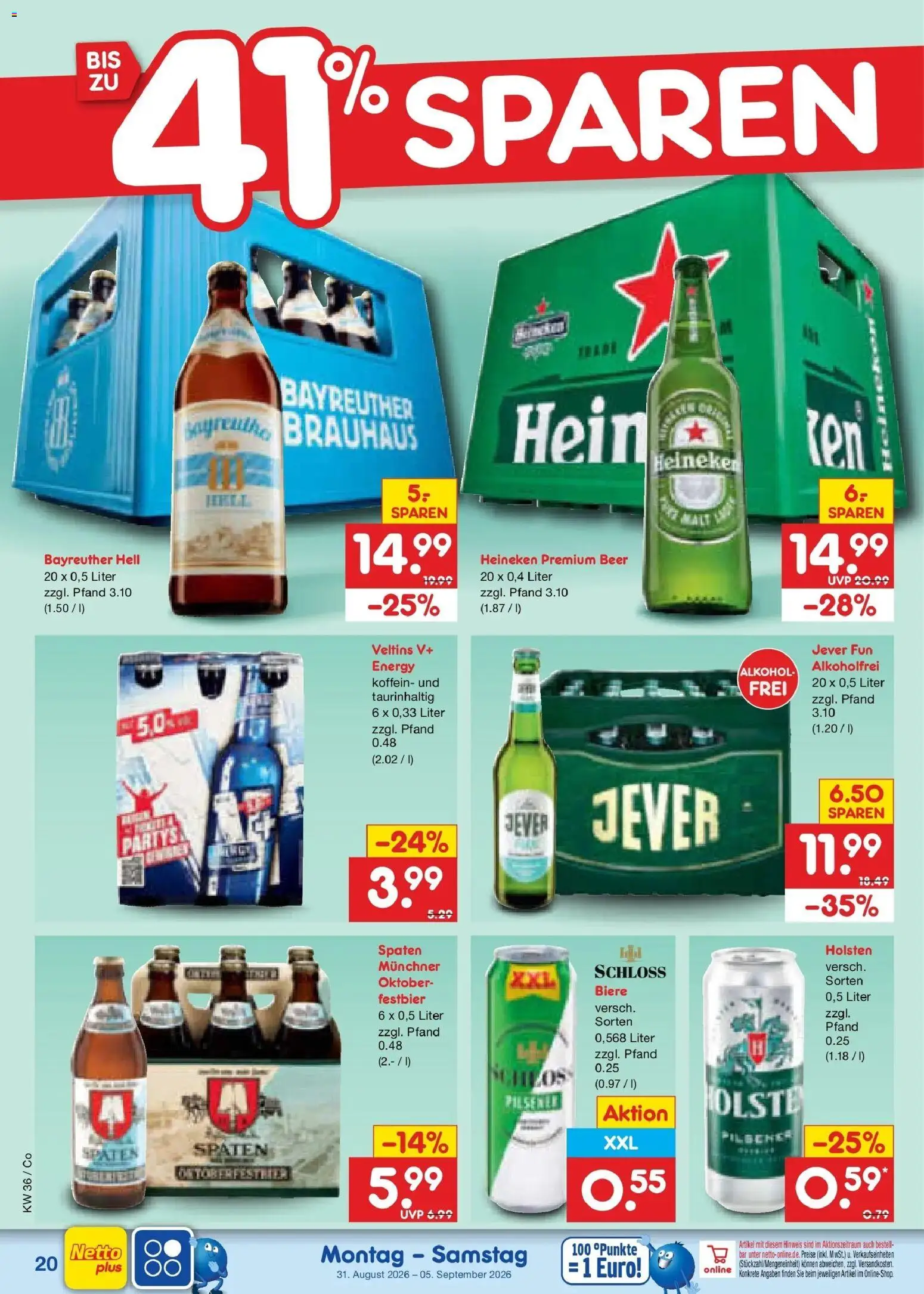 Netto Marken-Discount Prospekt Bitterfeld-Wolfen (ab 31.08.2026) » Angebote | Seite: 26 | Produkte: Bayreuther hell, Holsten, Alkohol, Veltins