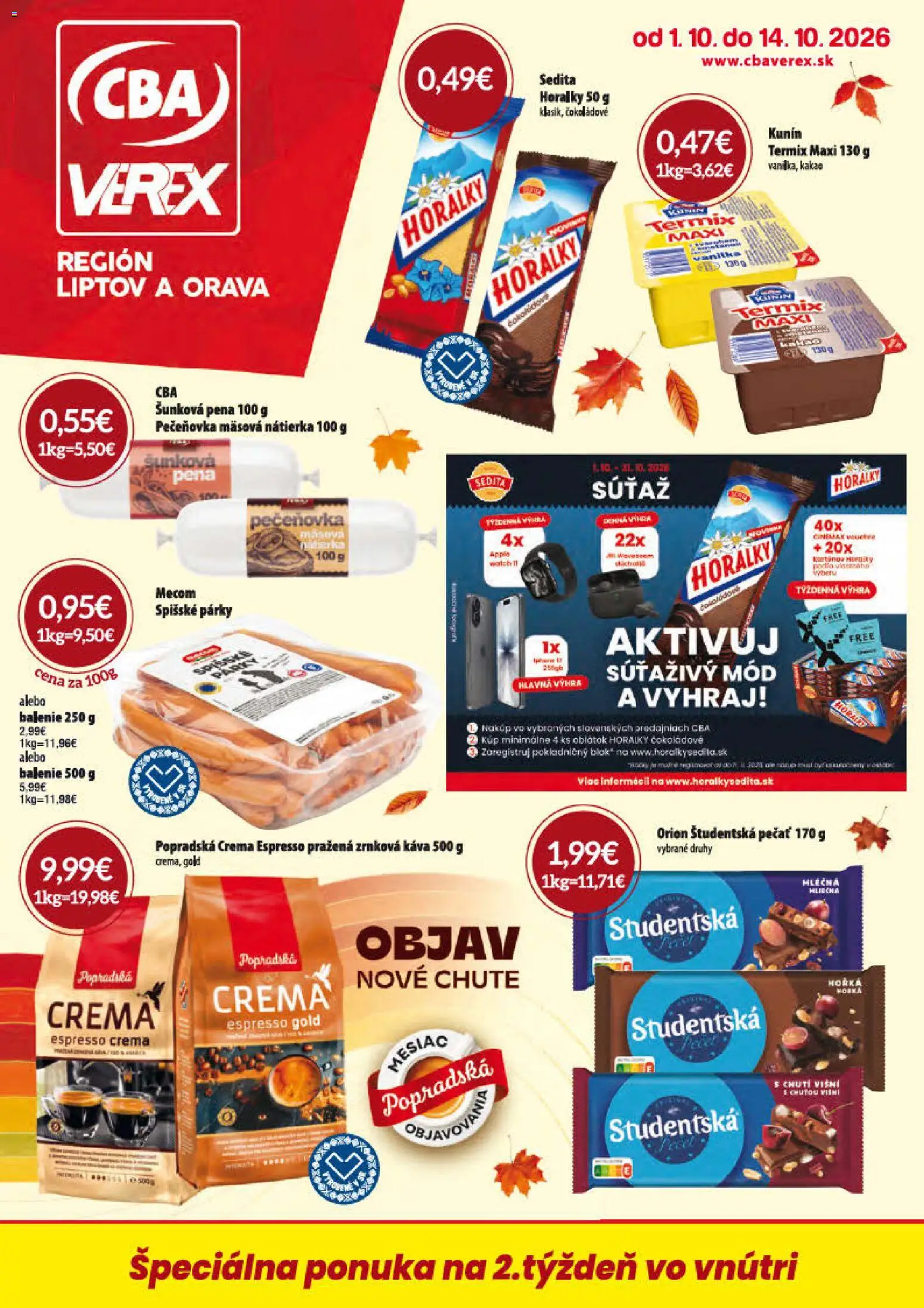 Nové CBA Verex akcie – leták je platný od 01.10.2026 | Strana: 1 | Produkty: Watch, Nátierka, Pena