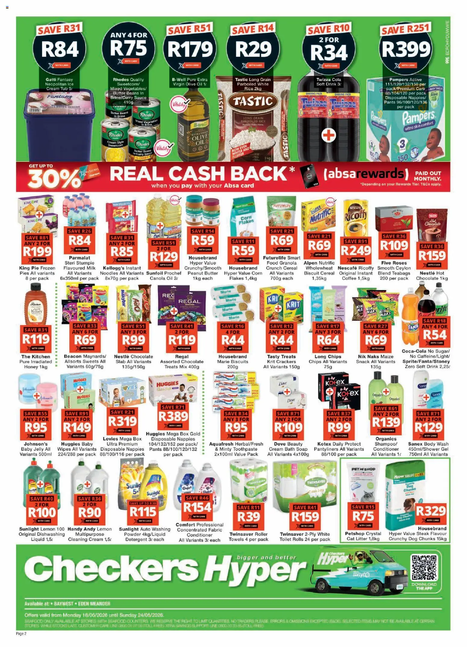 New Checkers catalogue – valid from 18.05.2026 | Page: 2 | Products: Box, Biscuits, Conditioner, Washing powder