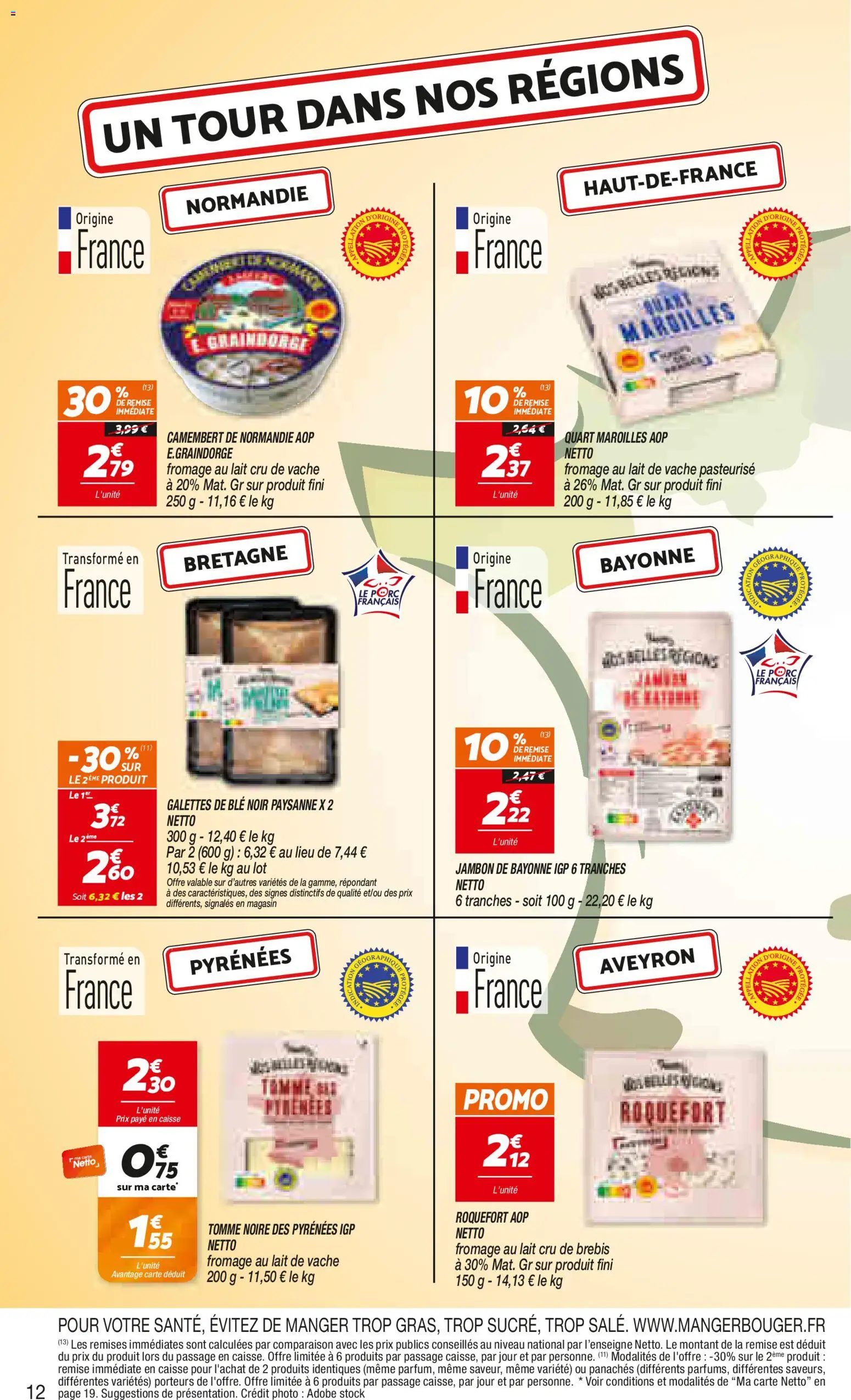 {H1} | Page: 12 | Produits: Maroilles, Jambon de Bayonne igp, Blé, Camembert