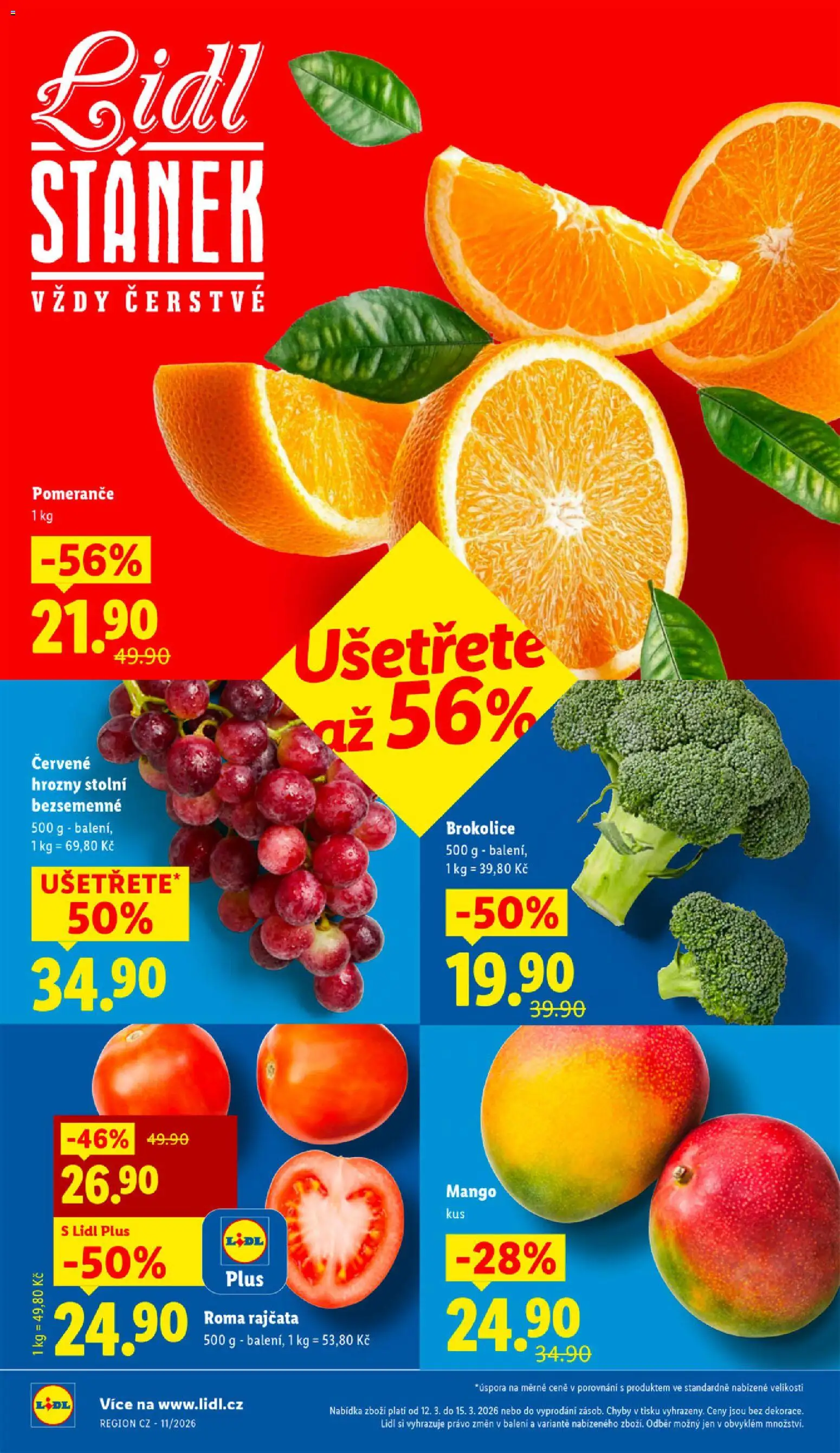 Lidl leták od 12.03.2026 | Strana: 10 | Produkty: Mango, Červené hrozny, Rajčata, Hrozny