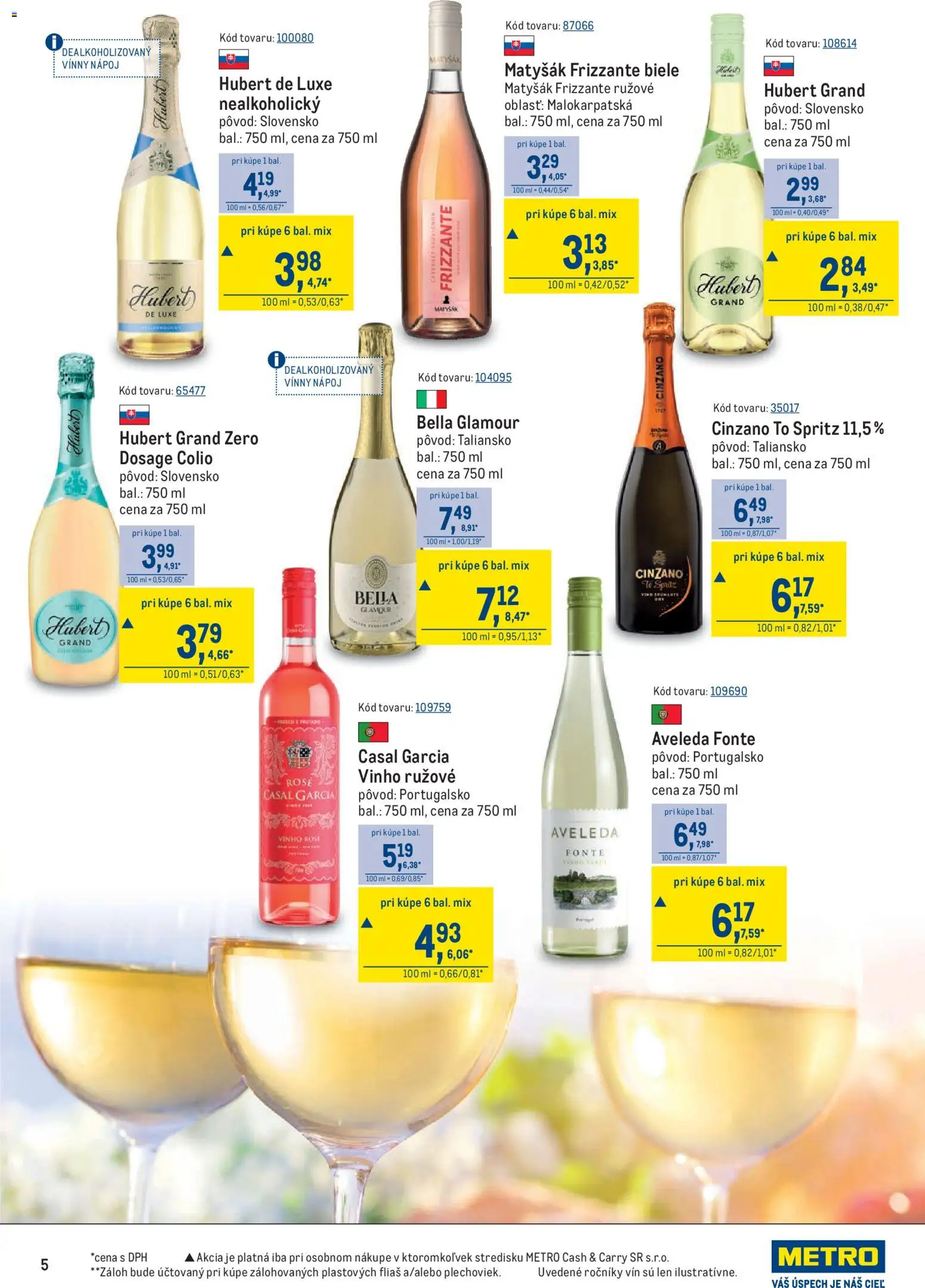Nové Metro akcie – leták je platný od 12.08.2026 | Strana: 5 | Produkty: Víno, Cinzano, Hubert de Luxe