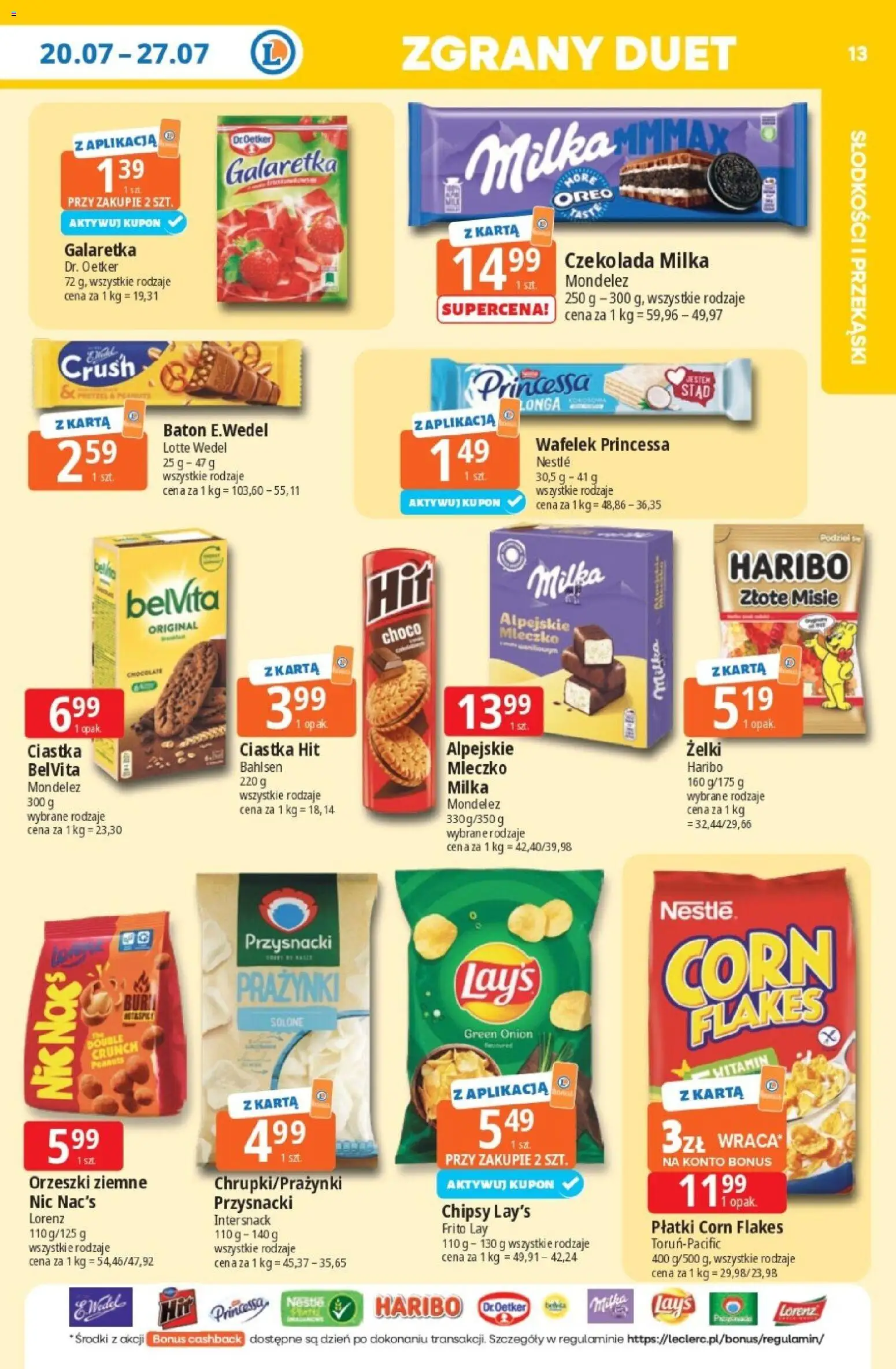E.Leclerc gazetka od 20.07.2026 | Strona: 12 | Produkty: Chipsy, Galaretka, Czekolada, Płatki