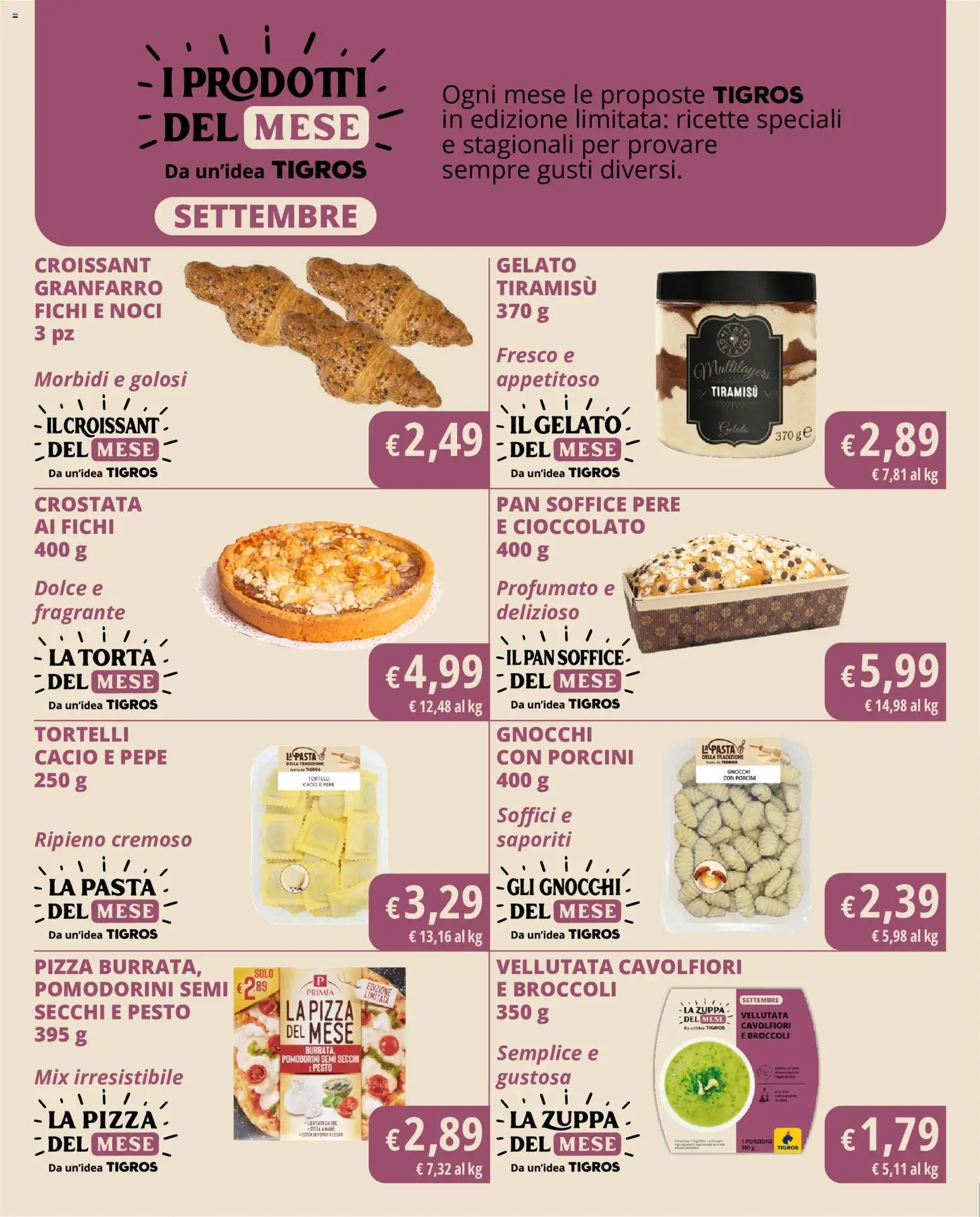Volantino Tigros del 02/09/2026 | Pagina: 8 | Prodotti: Pizza, Pasta, Tiramisù, Forno