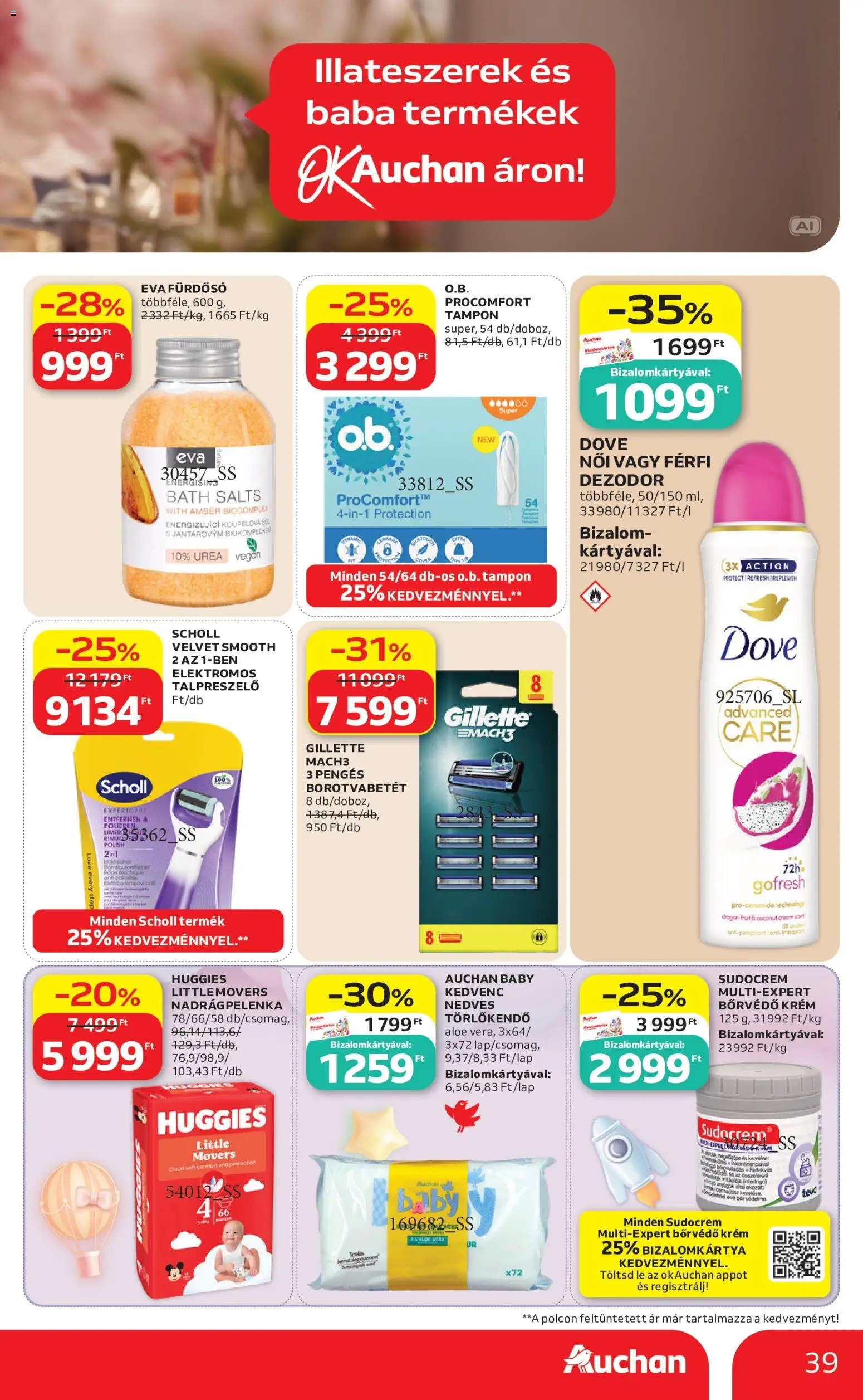 Auchan akciós ujság - amely érvényes a következő dátumtól: 2026.09.17. | Oldal: 39 | Termékek: Krém, Sudocrem, Fürdősó, Dezodor