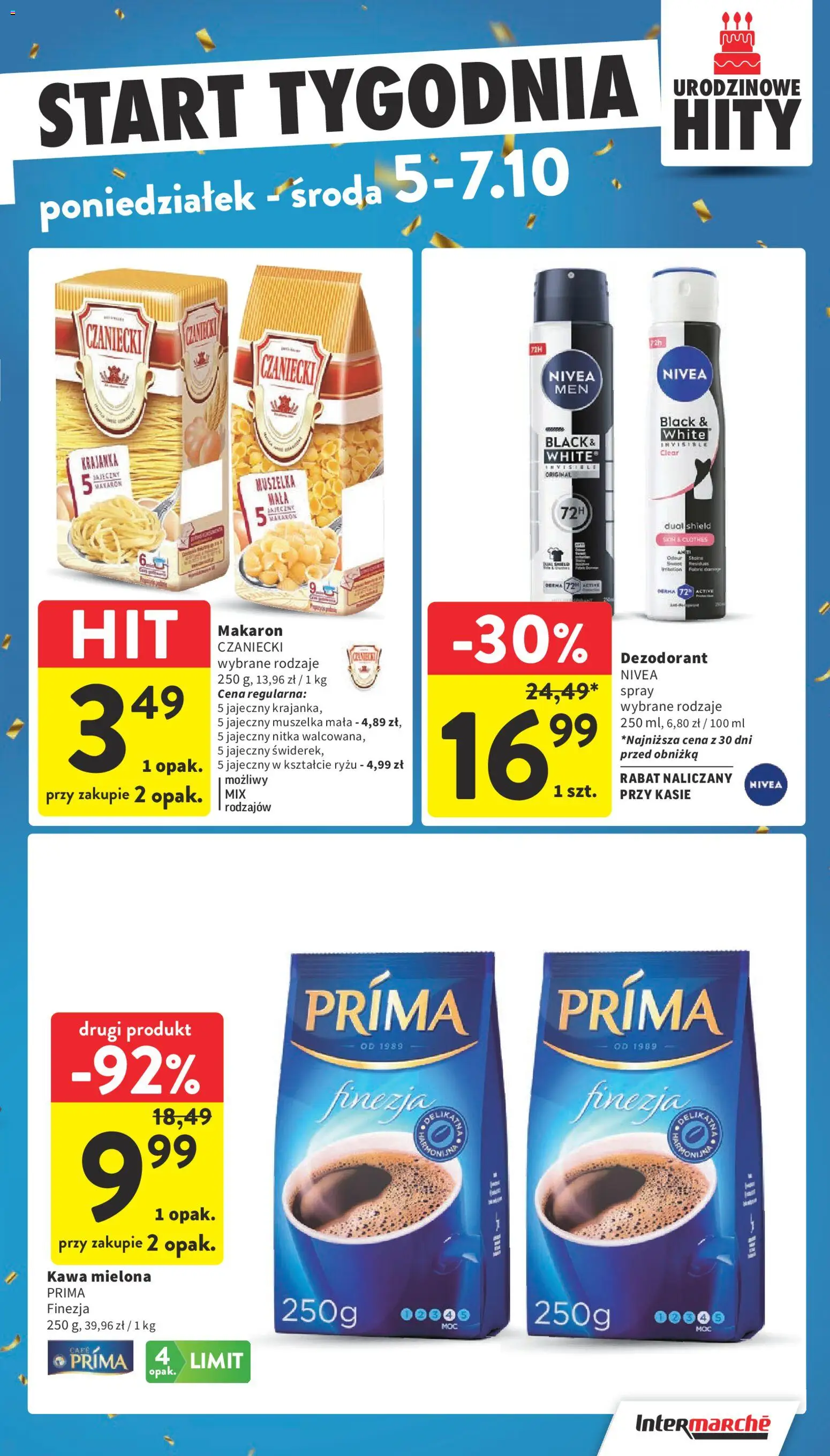 Intermarche gazetka od 01.10.2026 | Strona: 47 | Produkty: Kawa mielona Prima, Makaron, Dezodorant, Kawa mielona