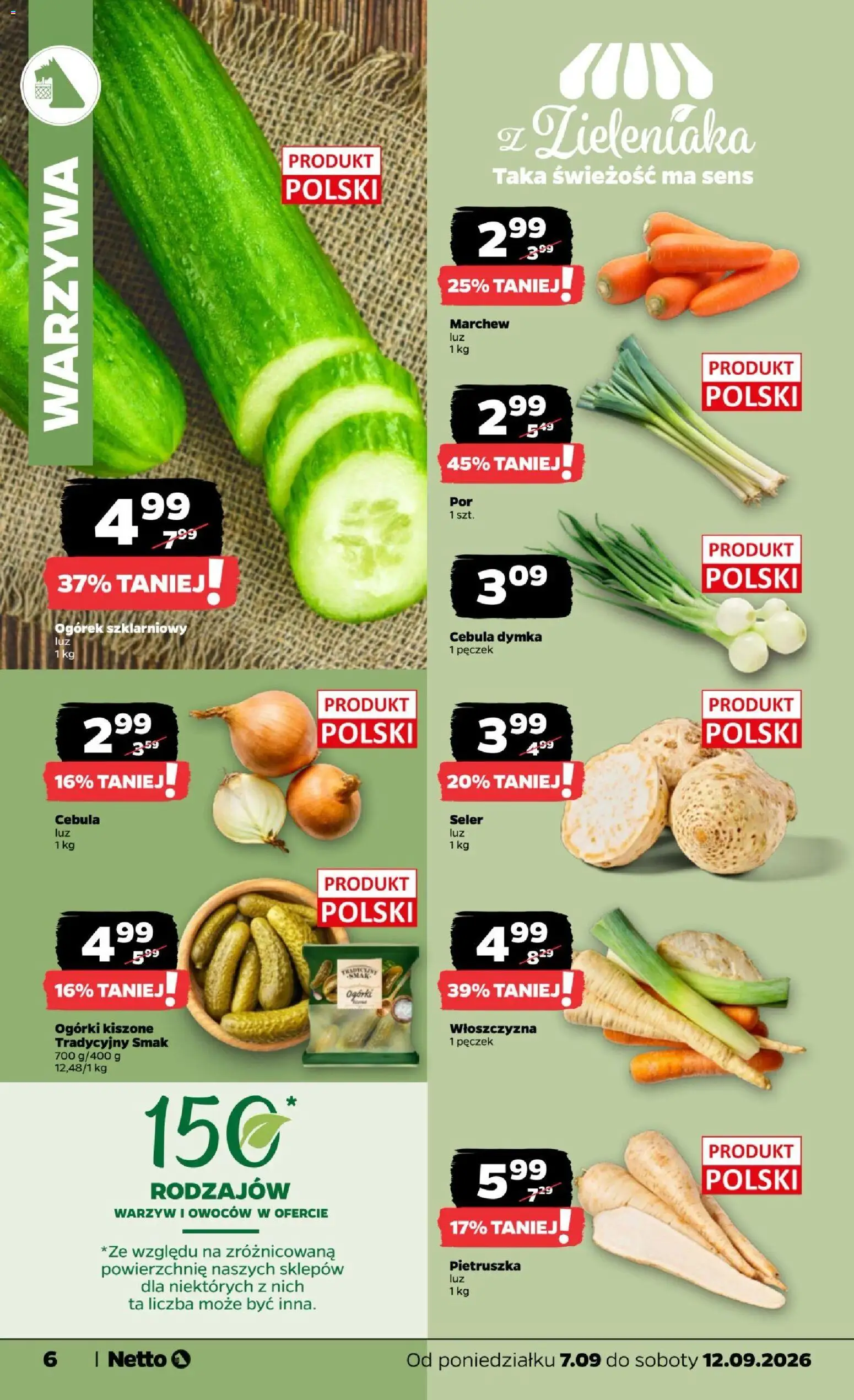 Netto gazetka od poniedziałku od 07.09.2026 | Strona: 6 | Produkty: Marchew, Ogórek szklarniowy, Ogórki, Warzywa
