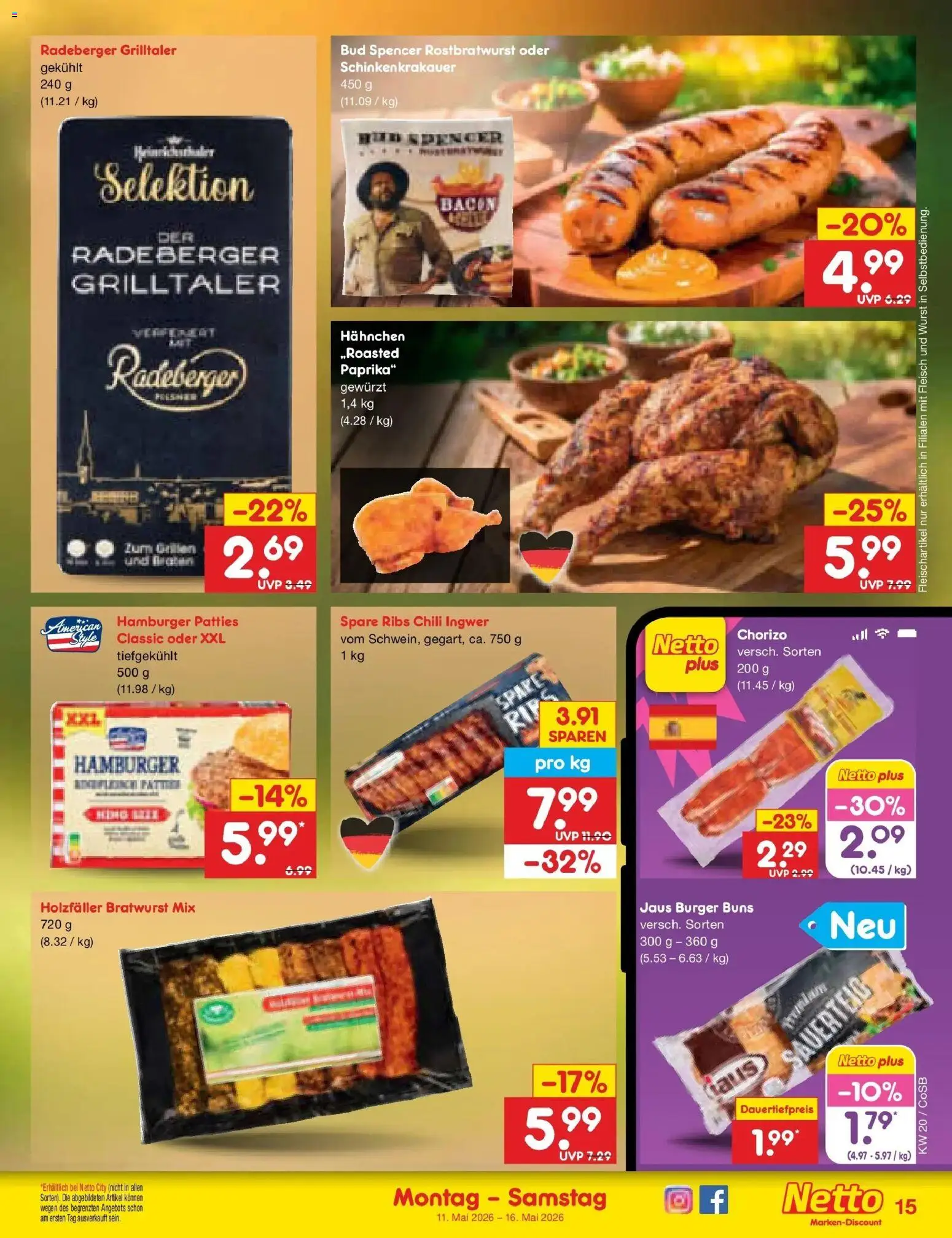 Netto Marken-Discount Prospekt Bitterfeld-Wolfen	 – gültig ab 10.05.2026 | Seite: 16 | Produkte: Spare ribs, Burger, Chili, Fleisch