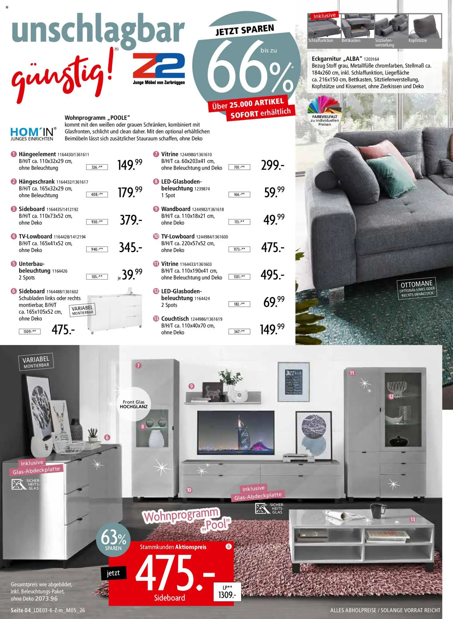 Zurbrüggen Prospekt 	 – gültig ab 28.03.2026 | Seite: 4 | Produkte: Sideboard, Vitrine, Couchtisch, Hängeschrank