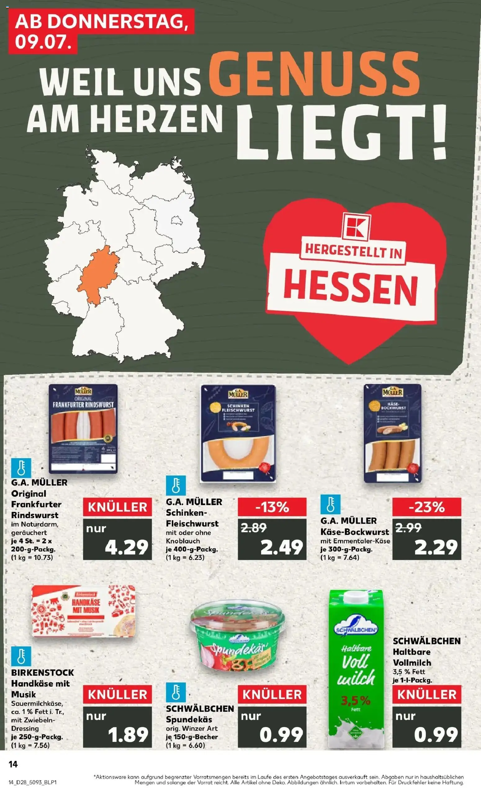 Kaufland Prospekt Wiesbaden – gültig ab 09.07.2026 | Seite: 14 | Produkte: Bockwurst, Milch, Dressing, Knoblauch