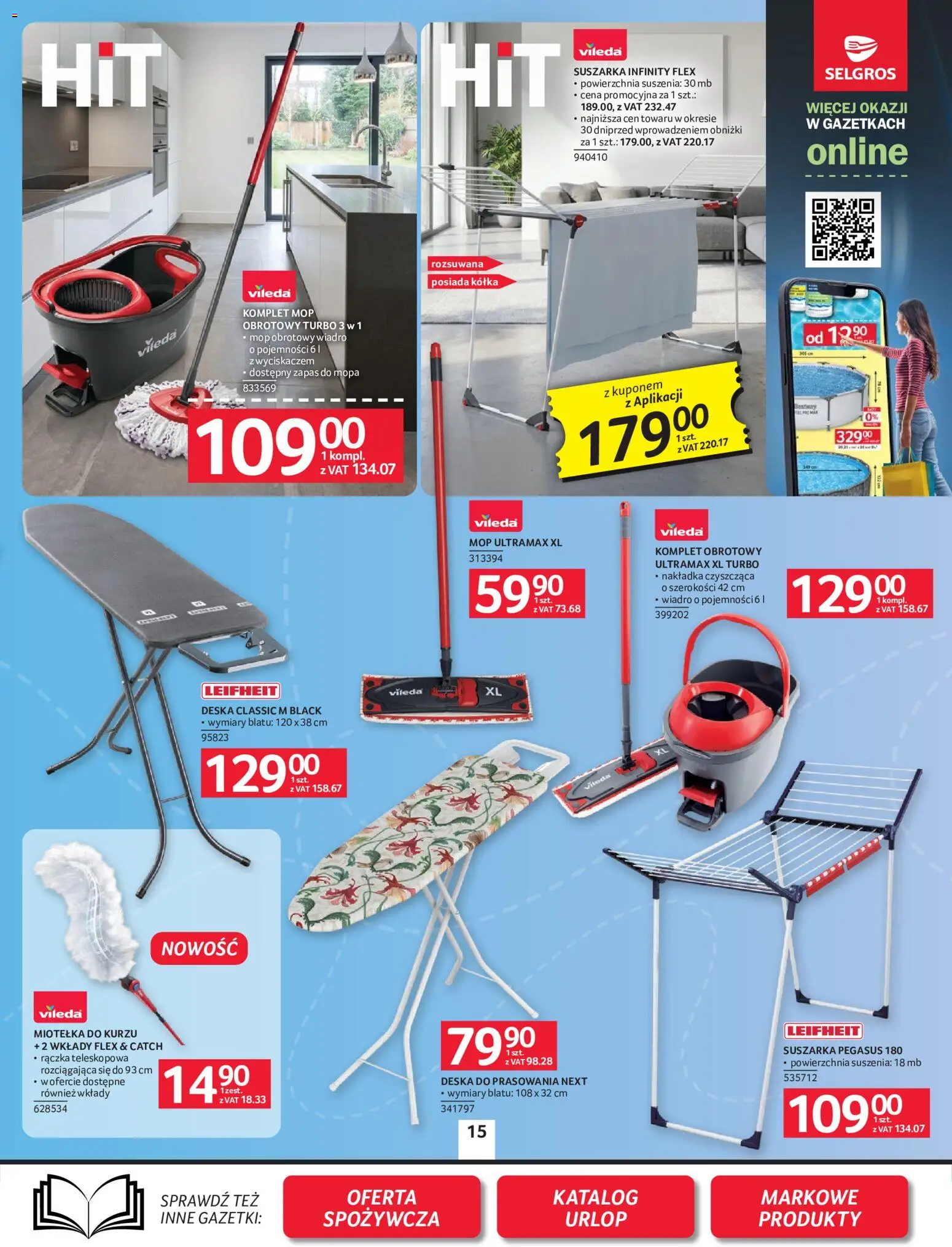 Selgros cash&carry gazetka - Oferta przemysłowa od 18.06.2026 | Strona: 17 | Produkty: Suszarka, Deska do prasowania, Mop obrotowy, Vileda