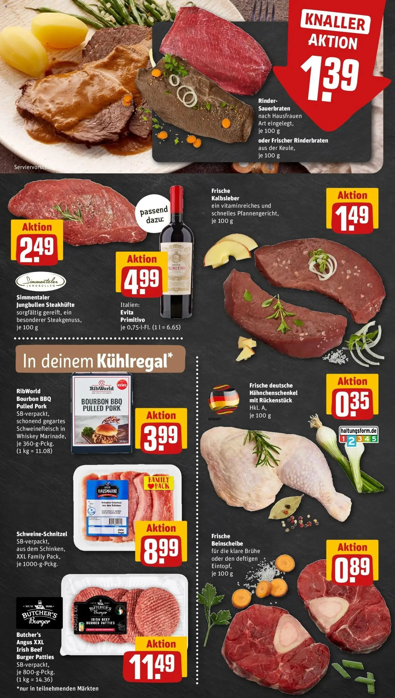 REWE Prospekt ab 05.10.2026 zum Blättern » Angebote | Seite: 10 | Produkte: Burger, Kalbsleber, Schweinefleisch, Whiskey