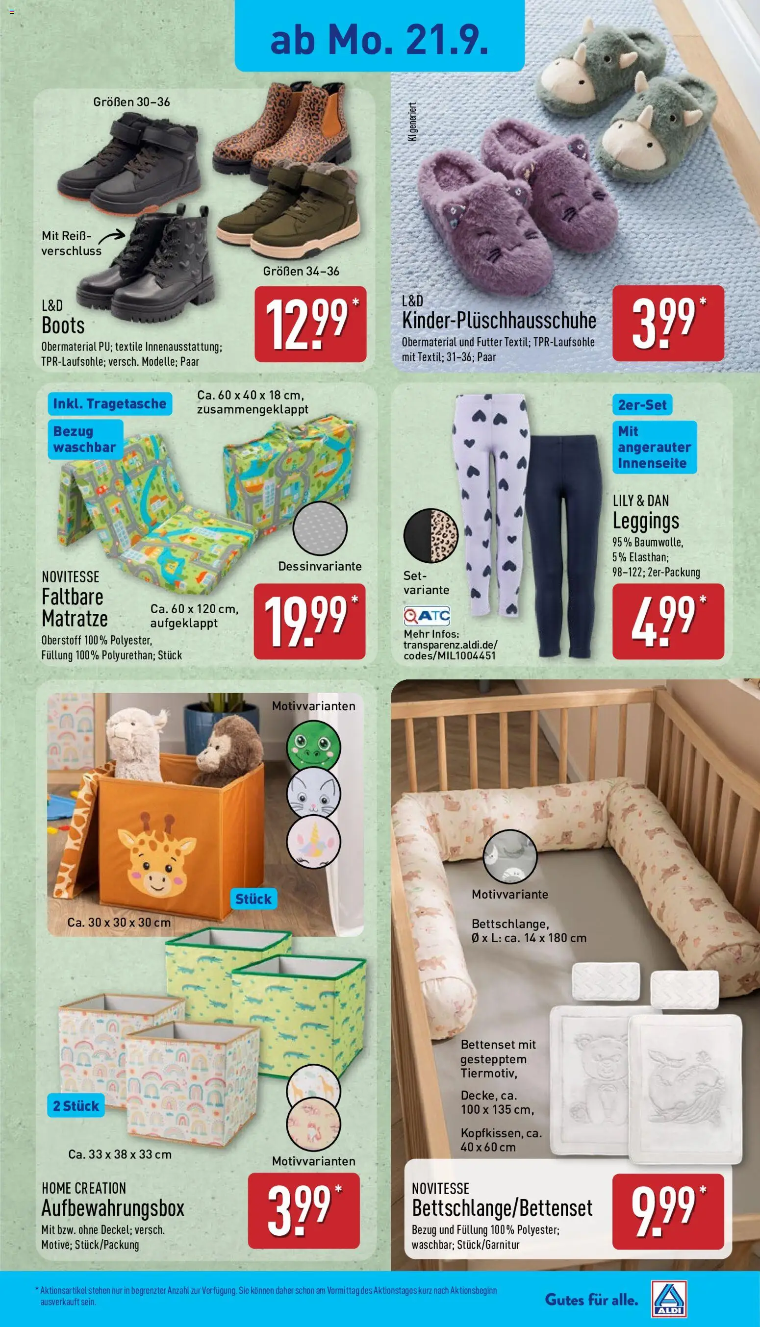 Aldi Prospekt – gültig ab 21.09.2026 | Seite: 7 | Produkte: Bett, Matratze, Leggings, Home creation