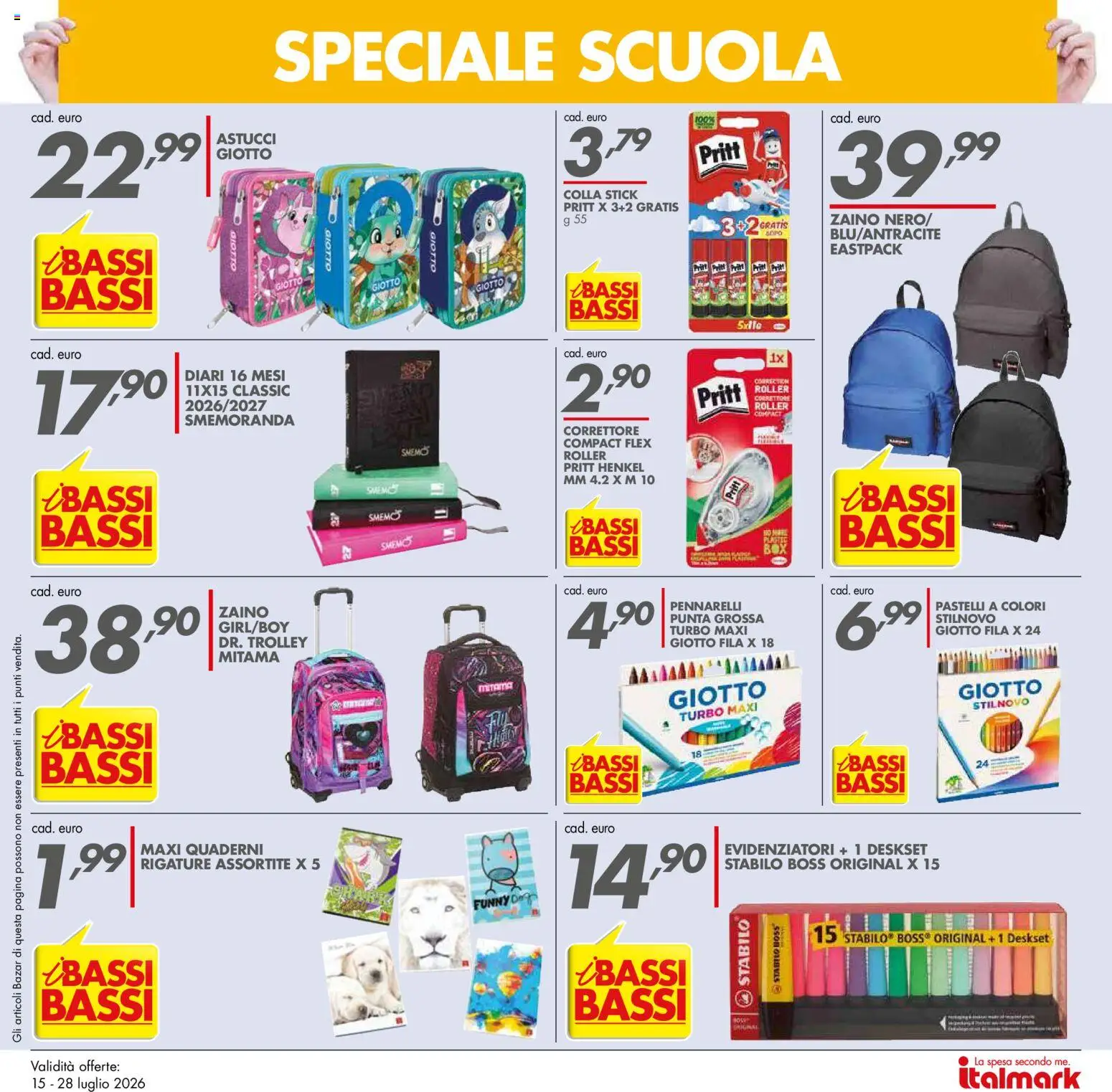 Volantino Italmark del 15/07/2026 | Pagina: 20 | Prodotti: Colla, Pastelli, Trolley, Correttore
