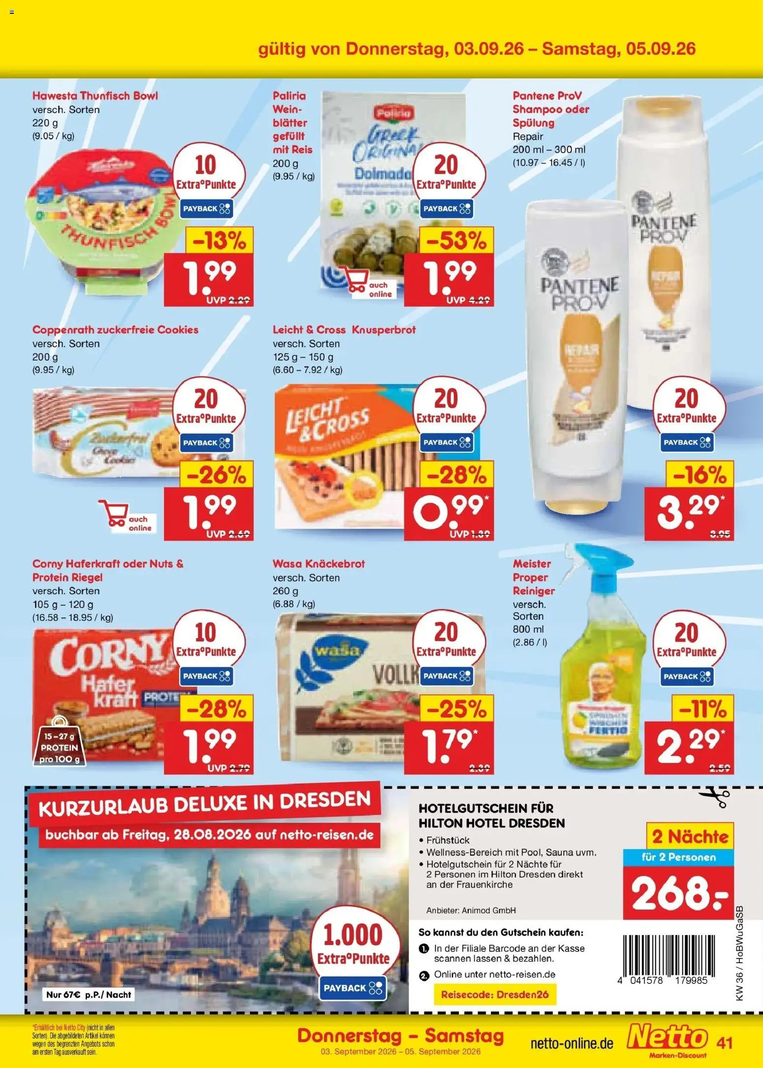 Netto Marken-Discount Prospekt Stemwede-Dielingen (ab 31.08.2026) » Angebote | Seite: 53 | Produkte: Thunfisch, Shampoo, Spülung, Wasa knackebrot
