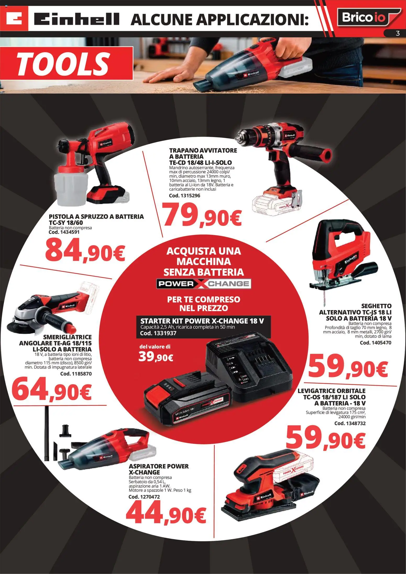 Volantino Brico io del 19/06/2026 | Pagina: 3 | Prodotti: Tè, Avvitatore, Trapano, Batteria