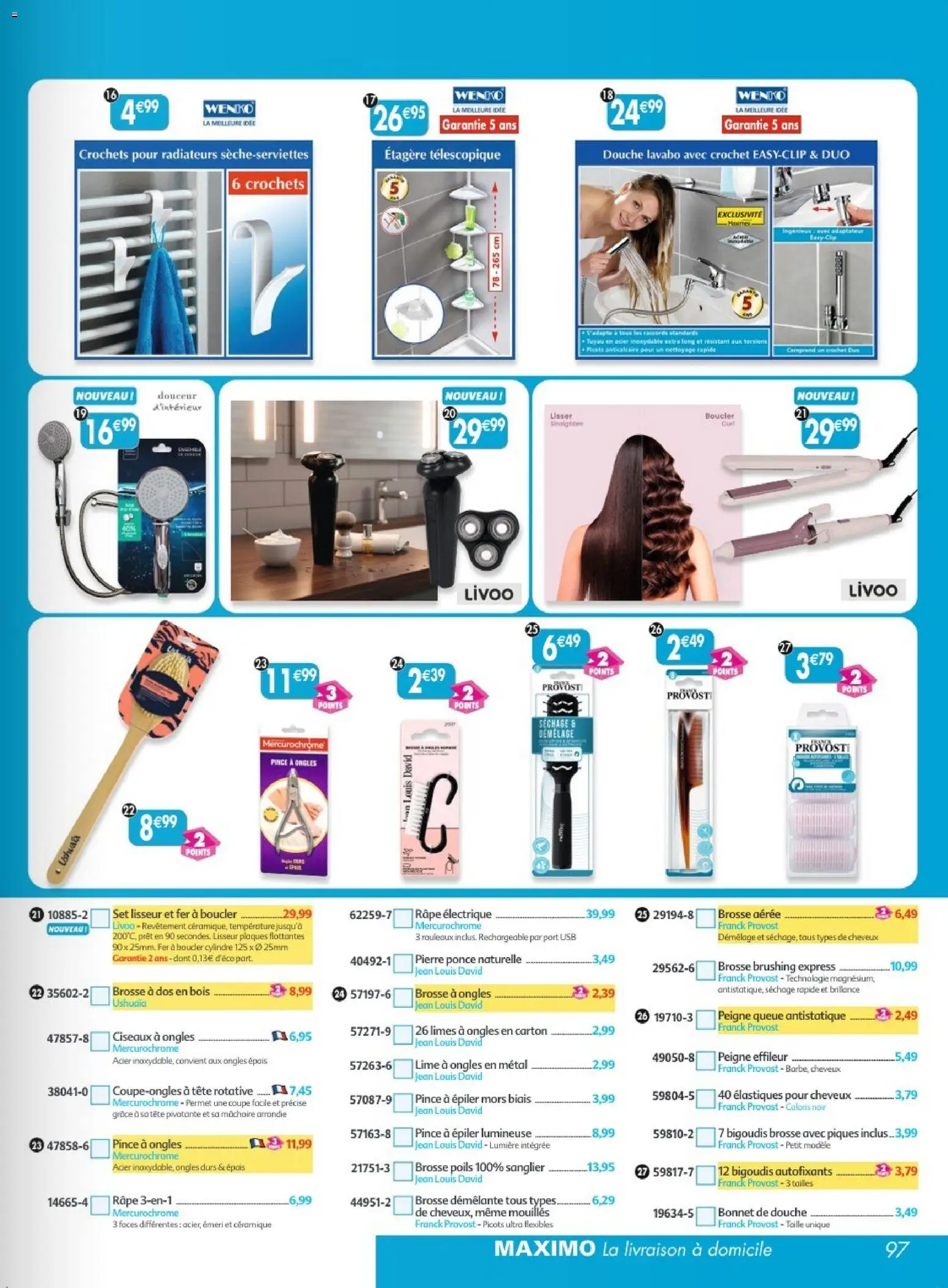 {H1} | Page: 97 | Produits: Brosse démêlante, Brosse, Tuyau, Étagère