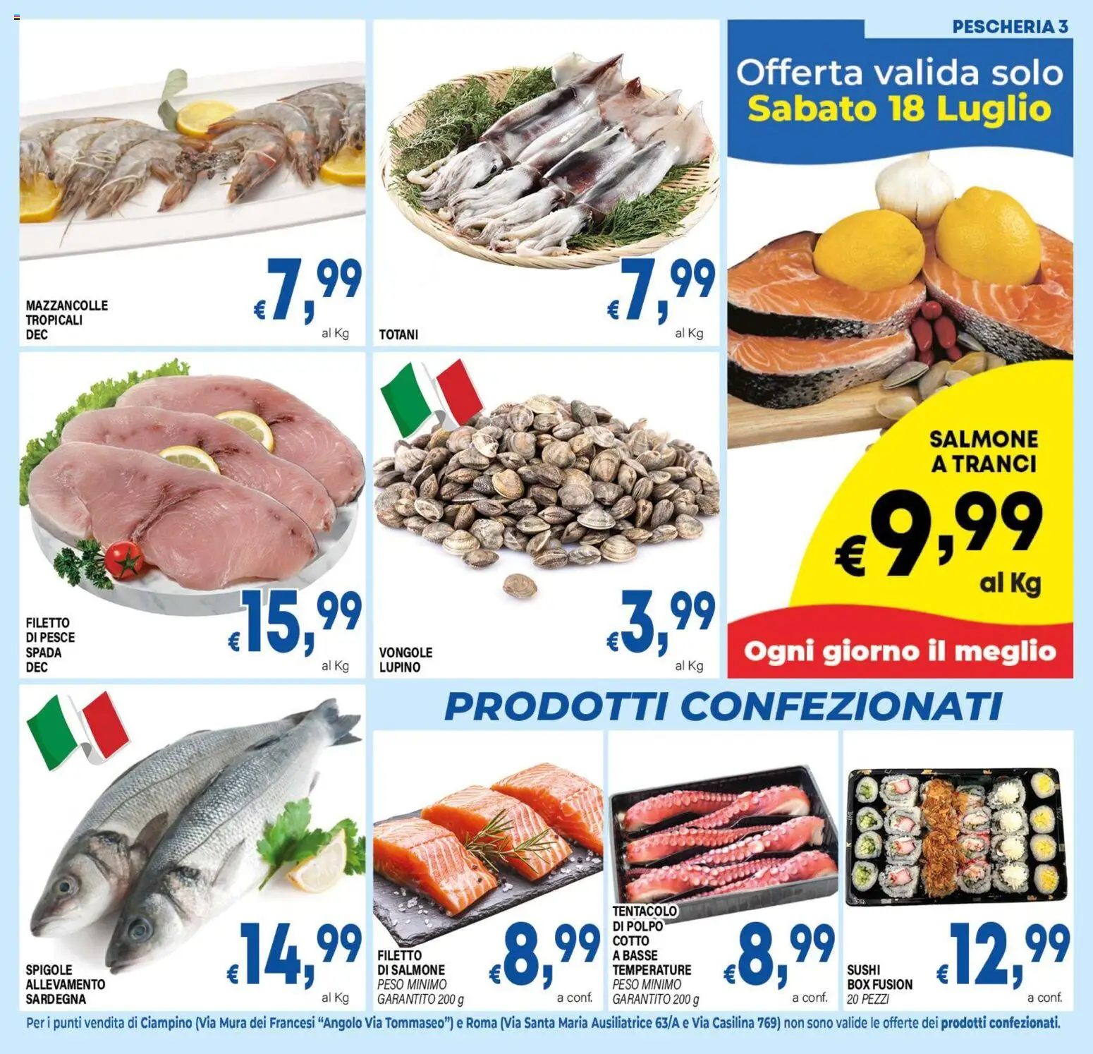 Volantino DEM del 10/07/2026 | Pagina: 3 | Prodotti: Pesce, Vongole, Polpo, Sushi