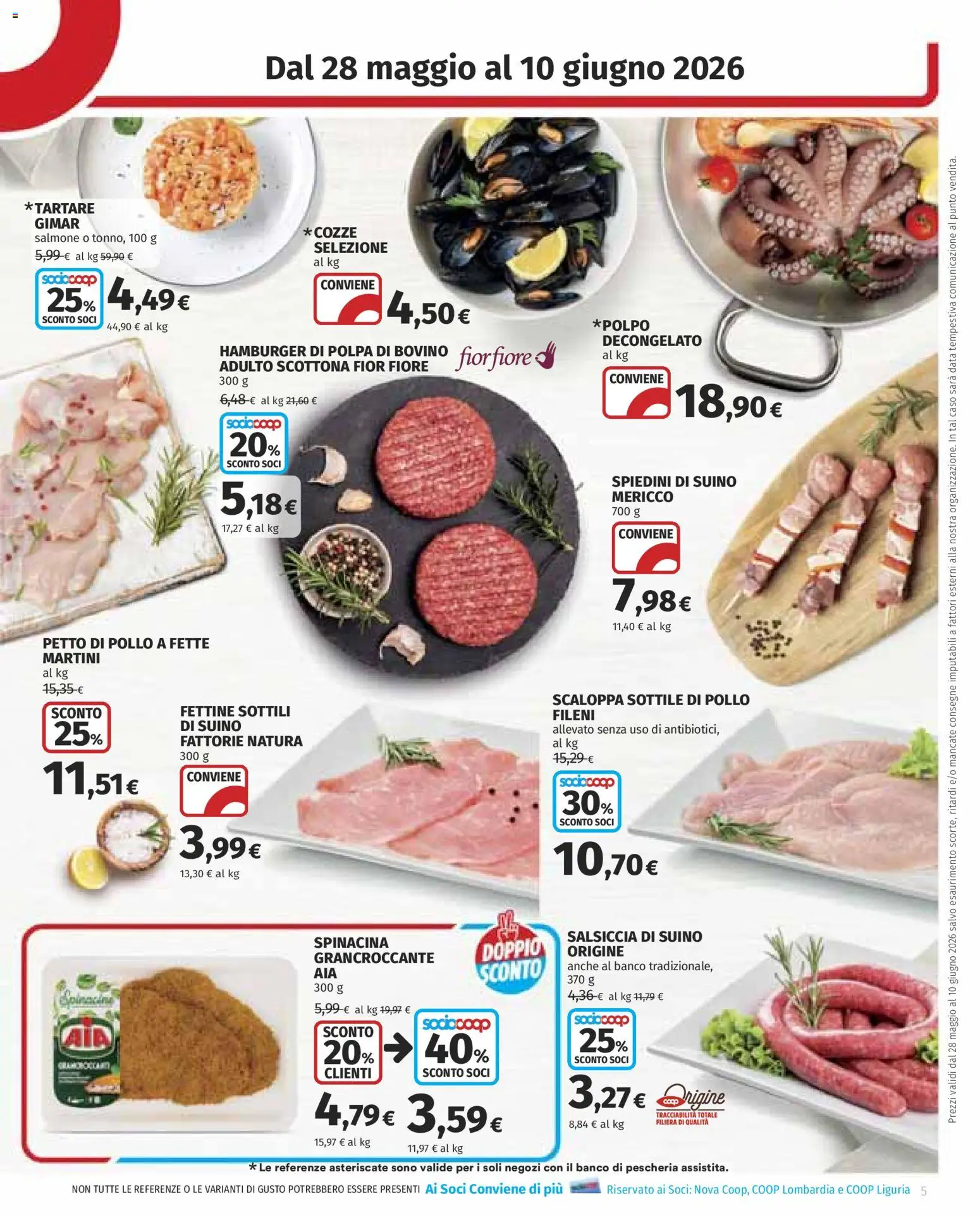 Volantino COOP del 28.05.2026 | Pagina: 5 | Prodotti: Bovino, Petto di Pollo, Salmone, Salsiccia