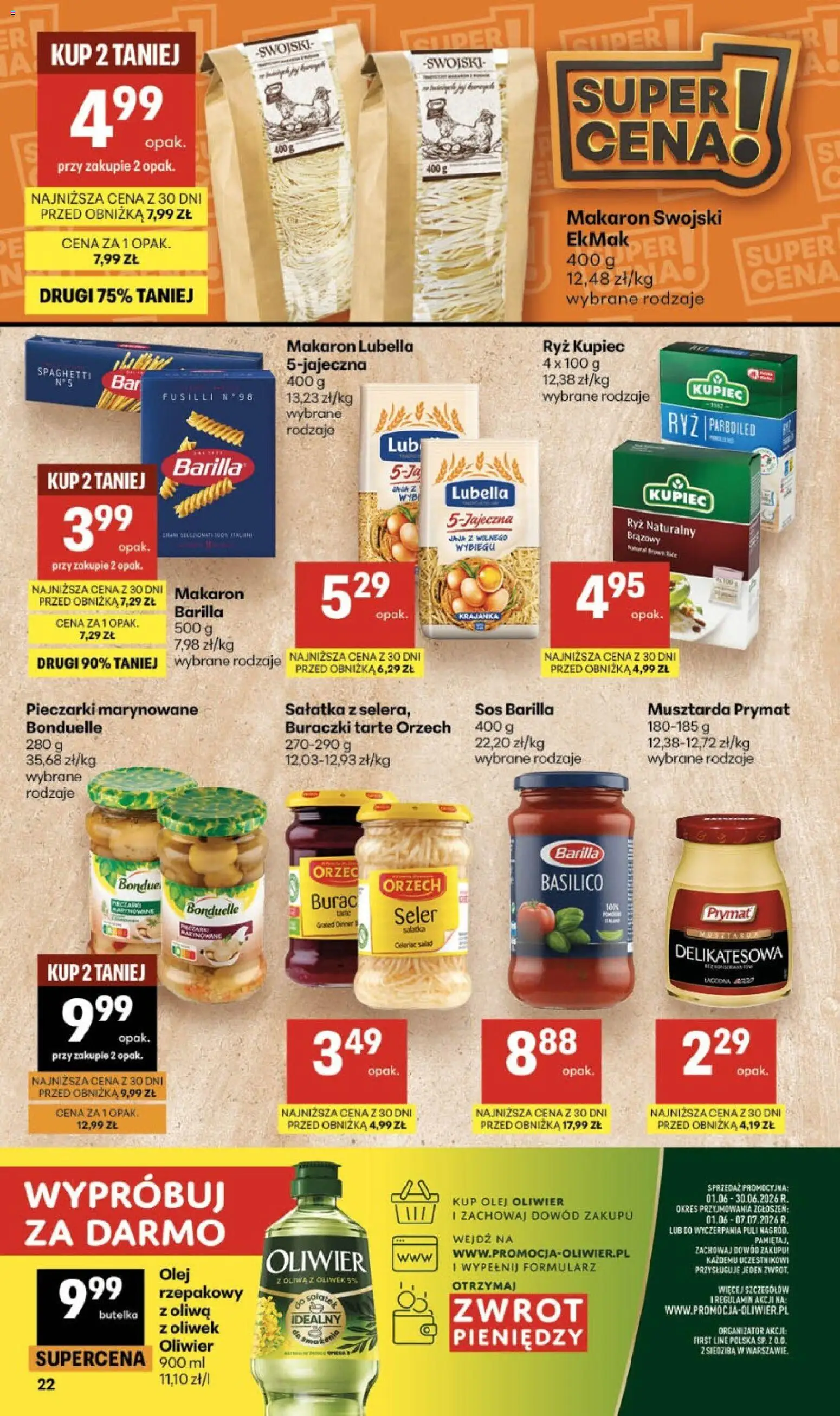 Delikatesy Centrum gazetka - Sklepy Własne od 11.06.2026 | Strona: 22 | Produkty: Oliwa z oliwek, Makaron Barilla, Makaron, Sos