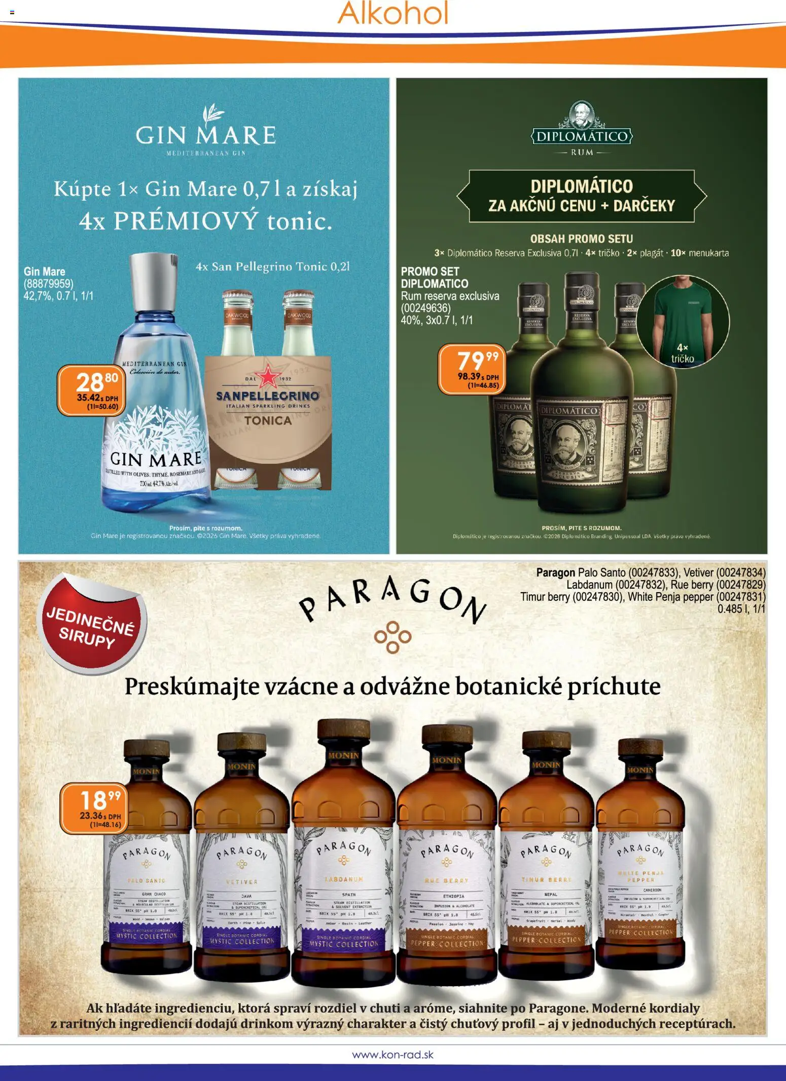 Nové KON - RAD akcie – leták je platný od 01.08.2026 | Strana: 7 | Produkty: Tričko, Monin, Alkohol, Rum