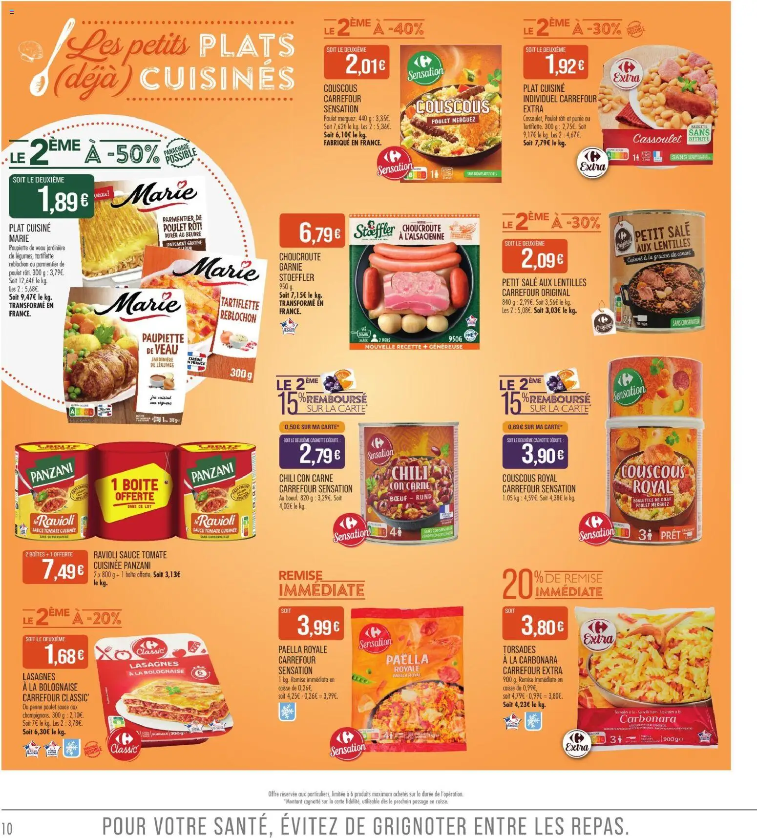 {H1} | Page: 10 | Produits: Reblochon, Chili con carne, Merguez, Ravioli