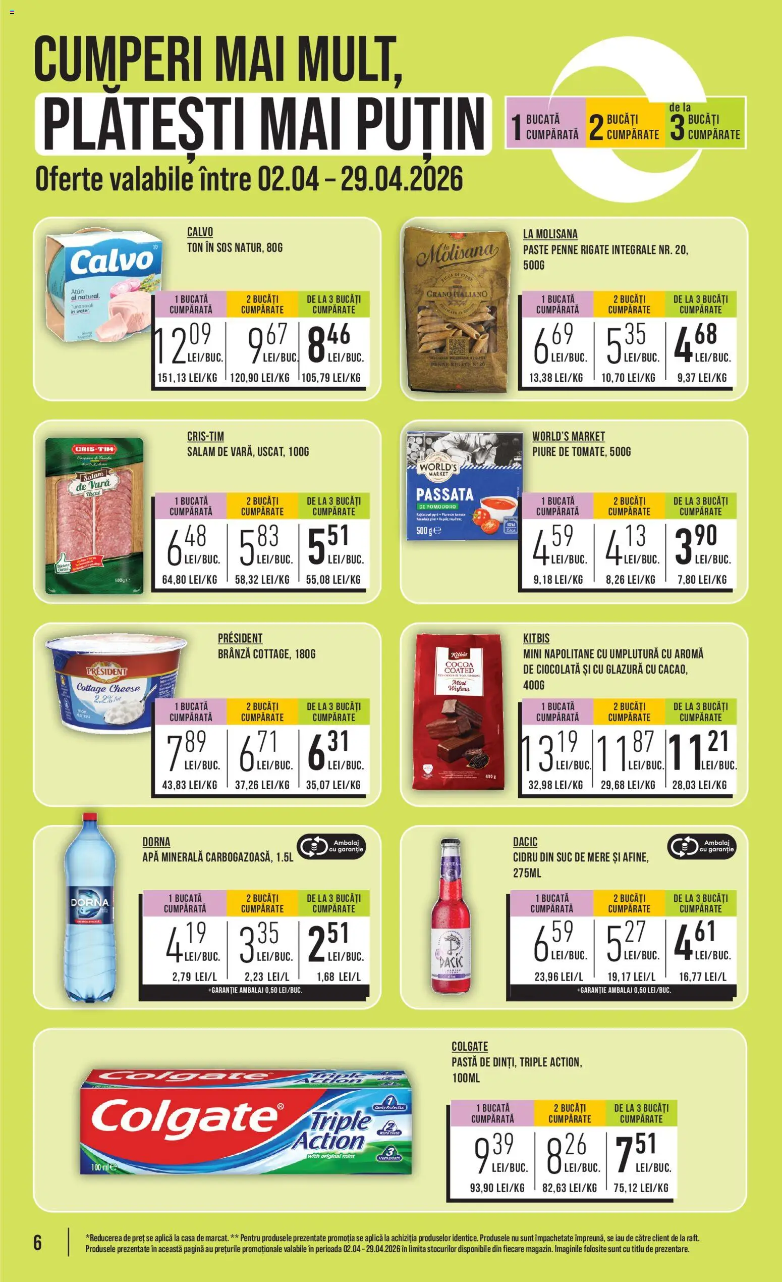 Noul catalog Mega Image – valabil de la 23.04.2026 | Pagină: 6 | Produse: Napolitane, Suc, Apă, Sos