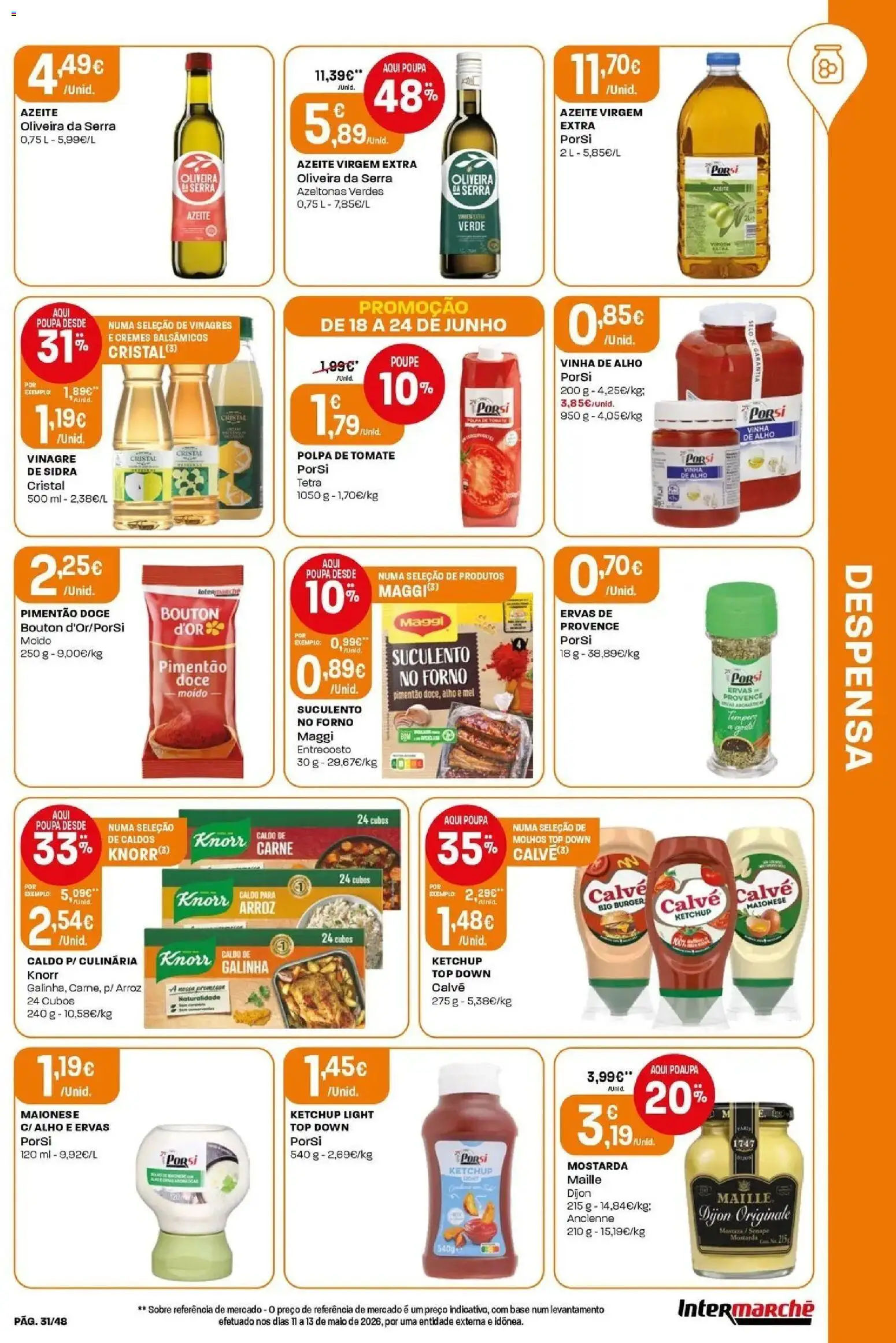 Intermarché - Isto é que são preços BAIXOS! │ válido de 18/06/2026 | Página: 31 | Produtos: Azeitonas, Top, Knorr, Maionese