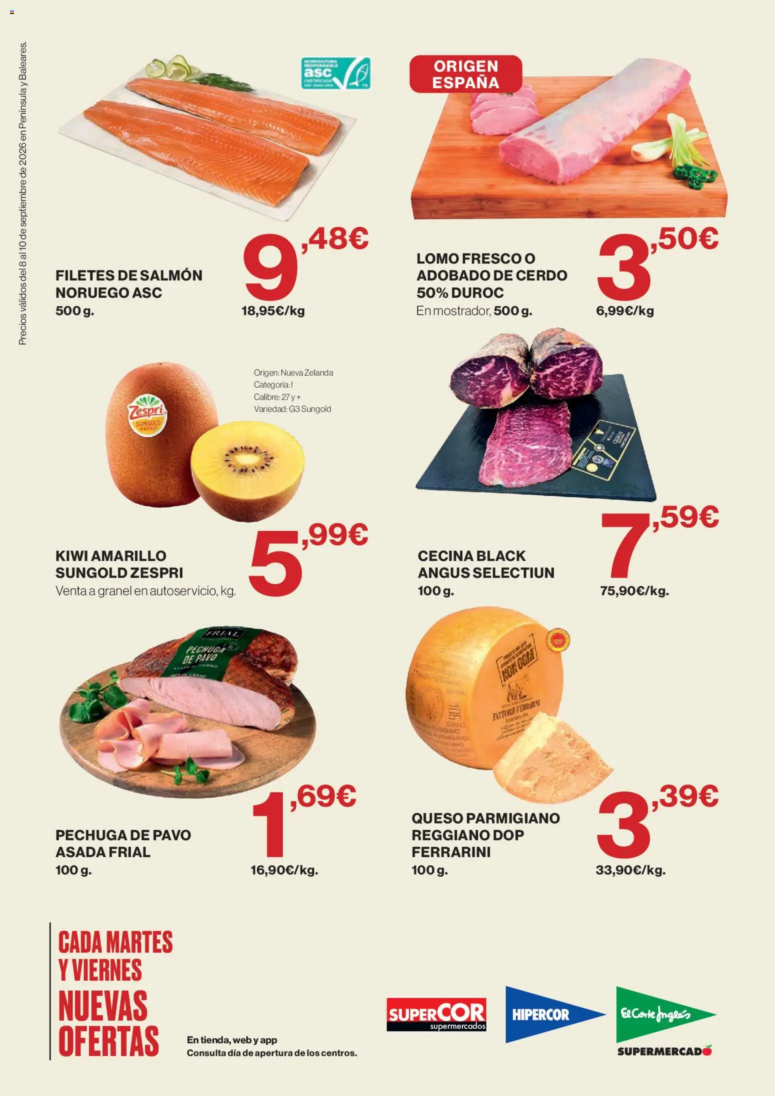 Hipercor Solo 3 días │ válido desde el 08/09/2026 | Página: 2 | Productos: Cerdo, Kiwi, Salmón, Horno